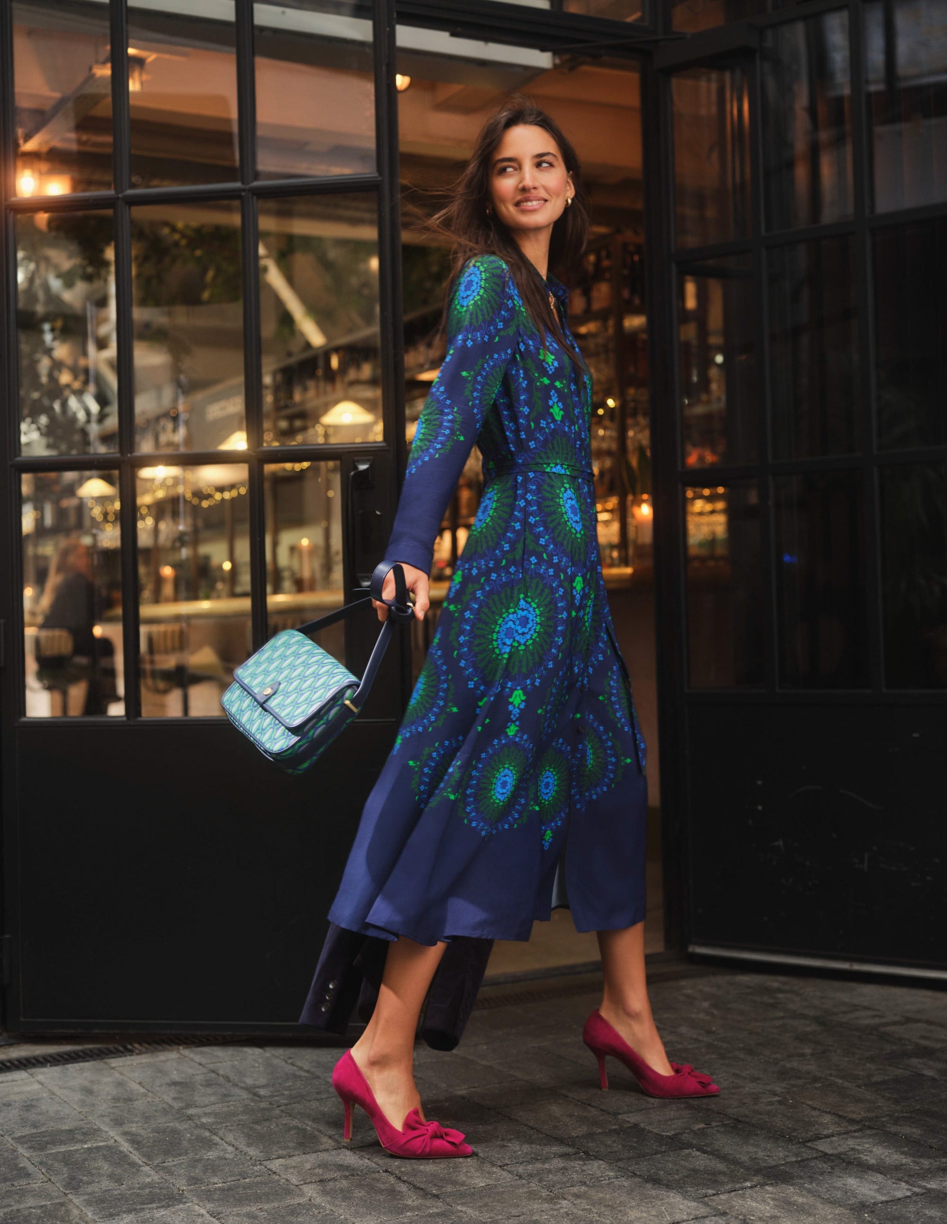 Kate Midi Shirt Dress-French Navy, Artizian Geo-5