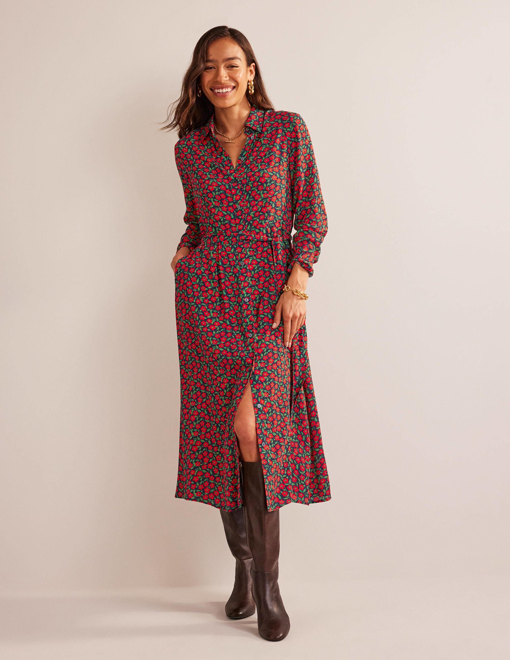 Kate Midi Shirt Dress-Hot Pepper, Petal Pop - Image 1