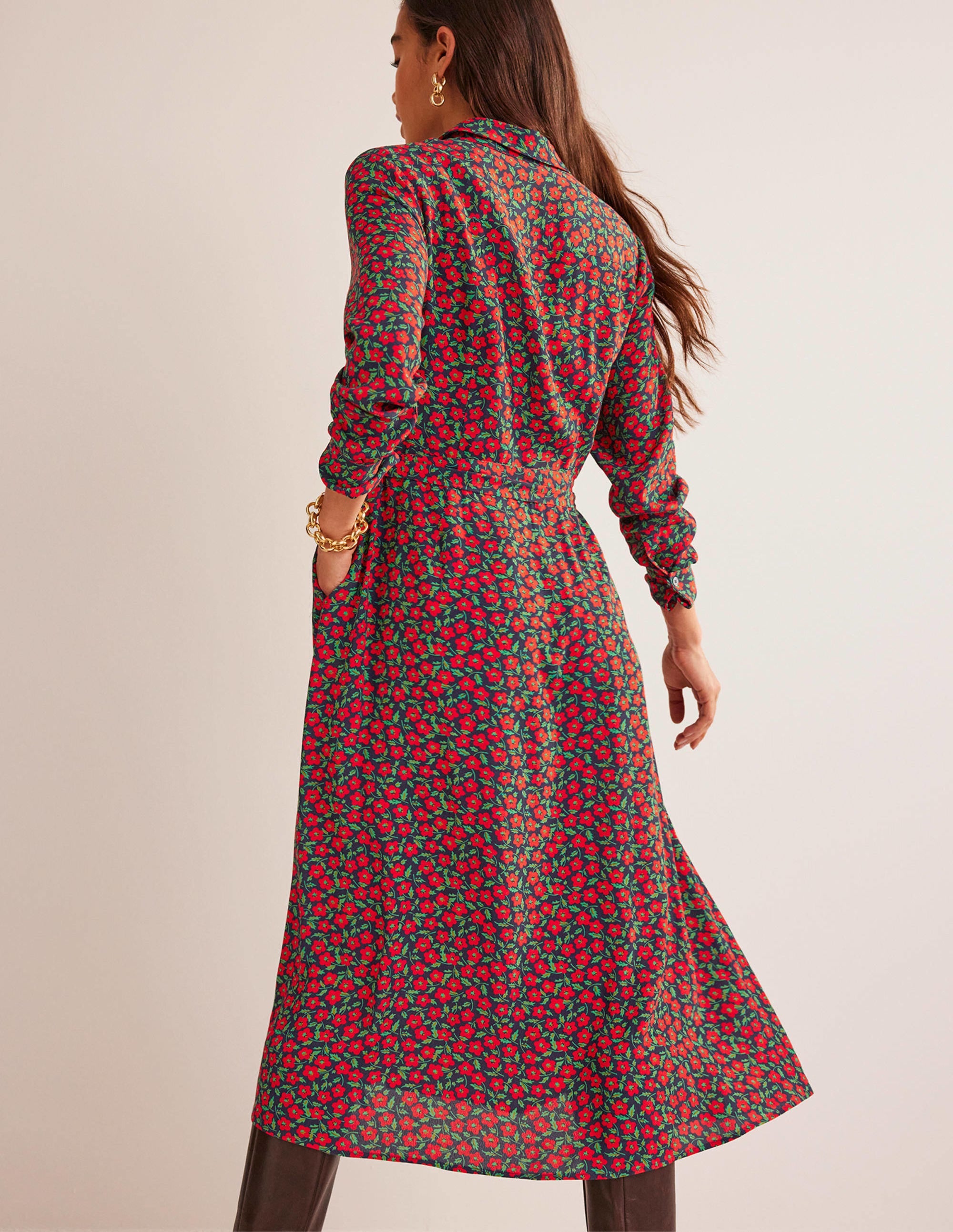 Kate Midi Shirt Dress-Hot Pepper, Petal Pop - Image 3