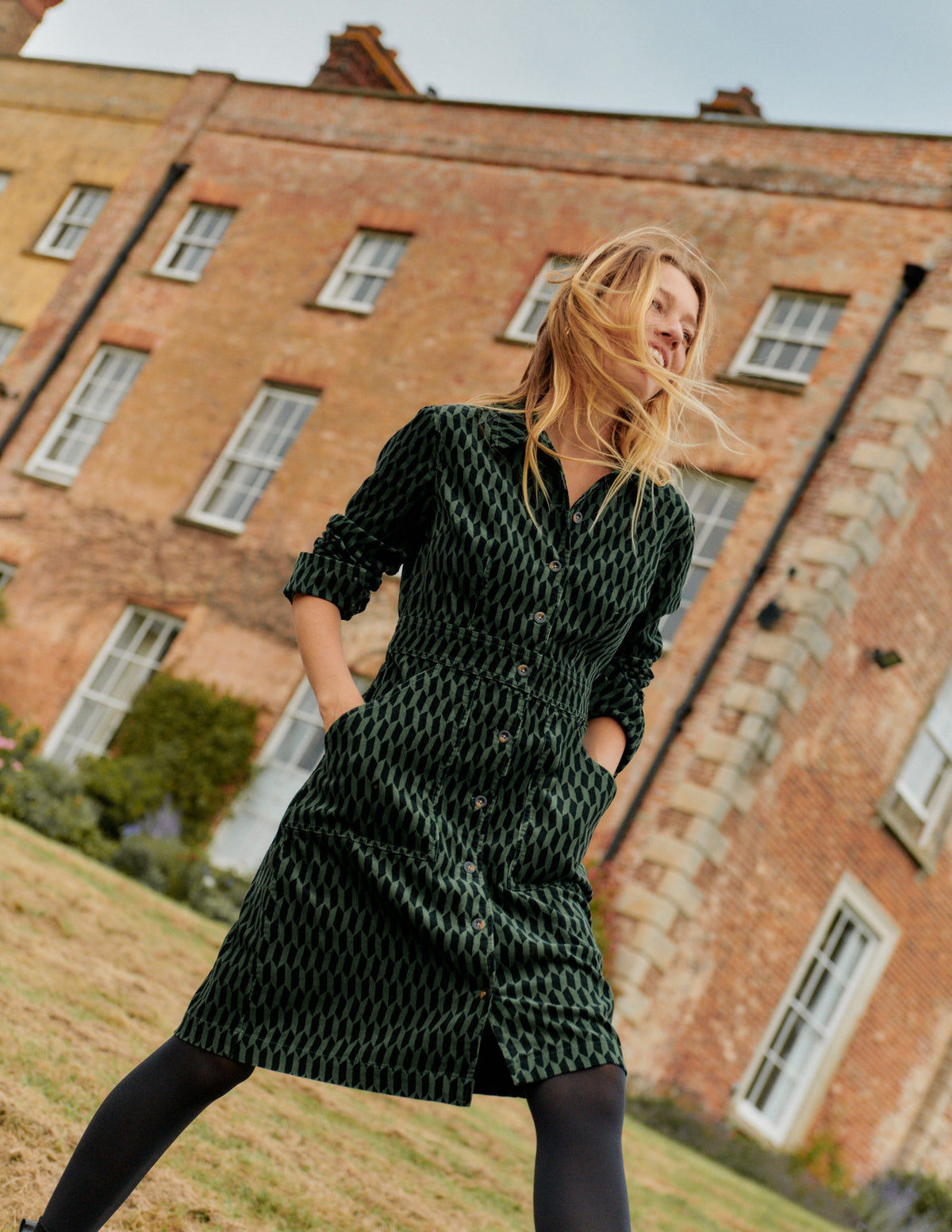 Flora Cord Shirt Dress-Amazon Green, Block Tile-5