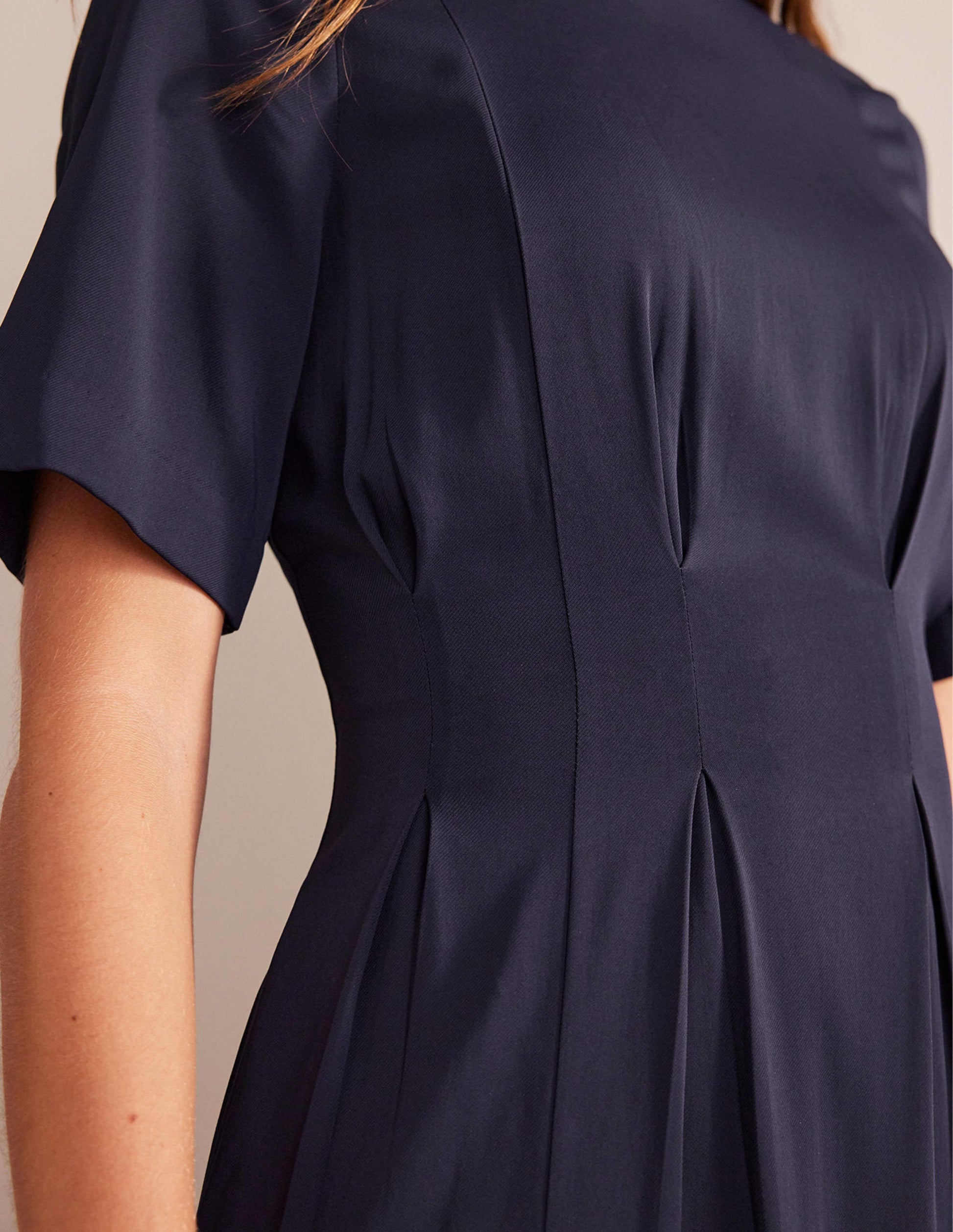 Pleated Midi Dress-Navy-2