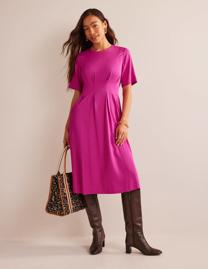 Pleated Midi Dress-Magenta