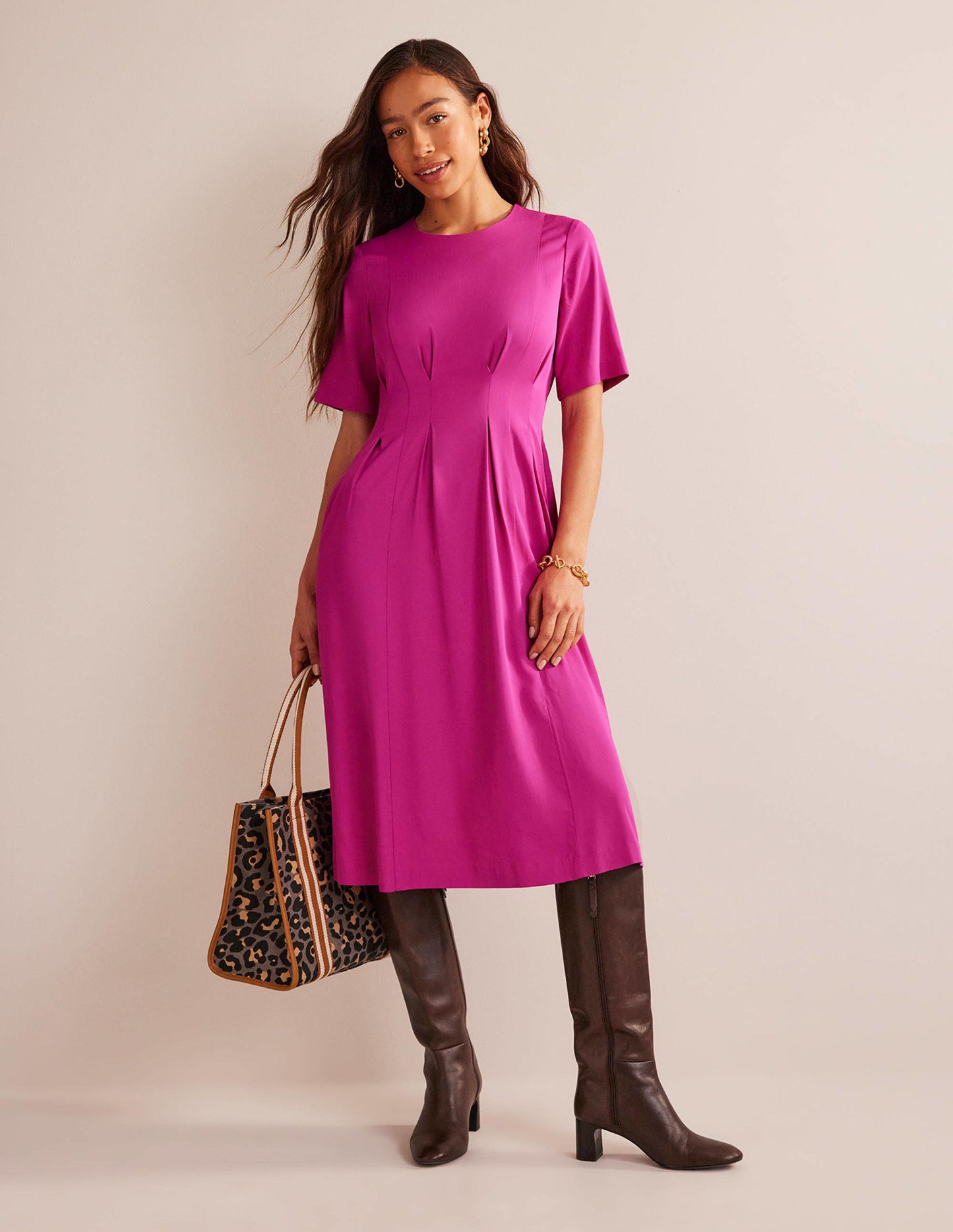 Pleated Midi Dress-Magenta