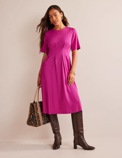 Pleated Midi Dress-Magenta-1