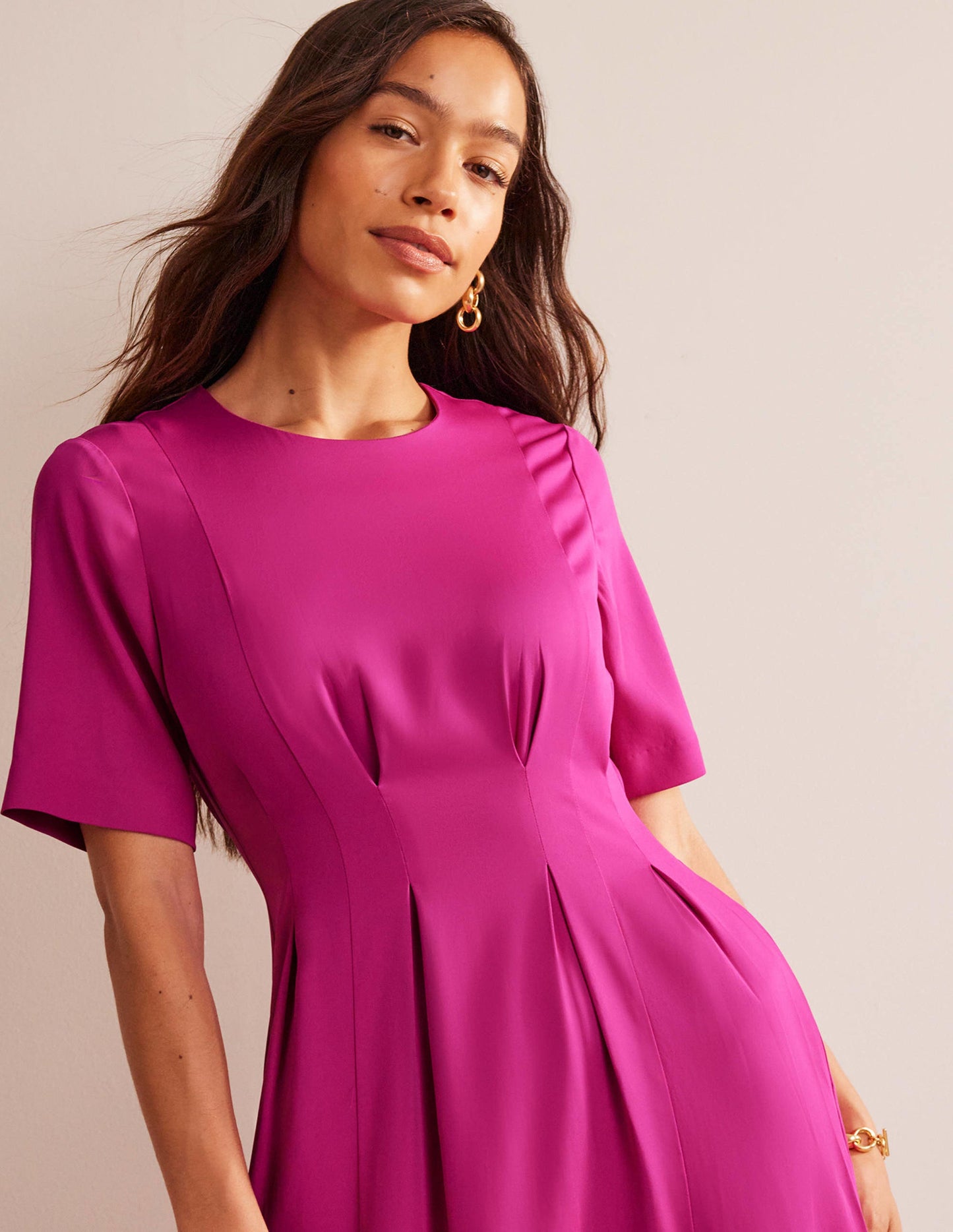 Pleated Midi Dress-Magenta