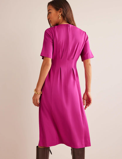 Pleated Midi Dress-Magenta-3