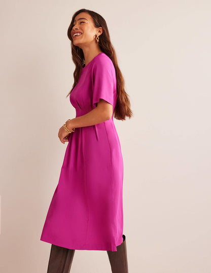 Pleated Midi Dress-Magenta-4