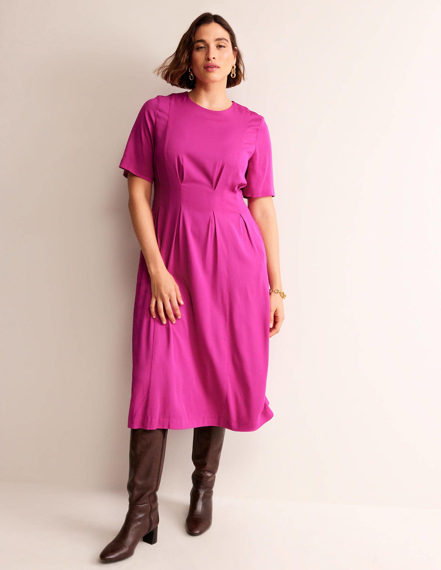 Pleated Midi Dress-Magenta