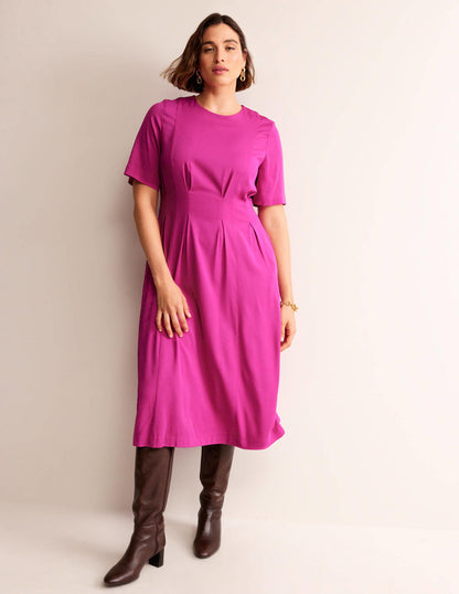 Pleated Midi Dress-Magenta-5