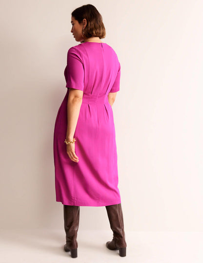 Pleated Midi Dress-Magenta-6