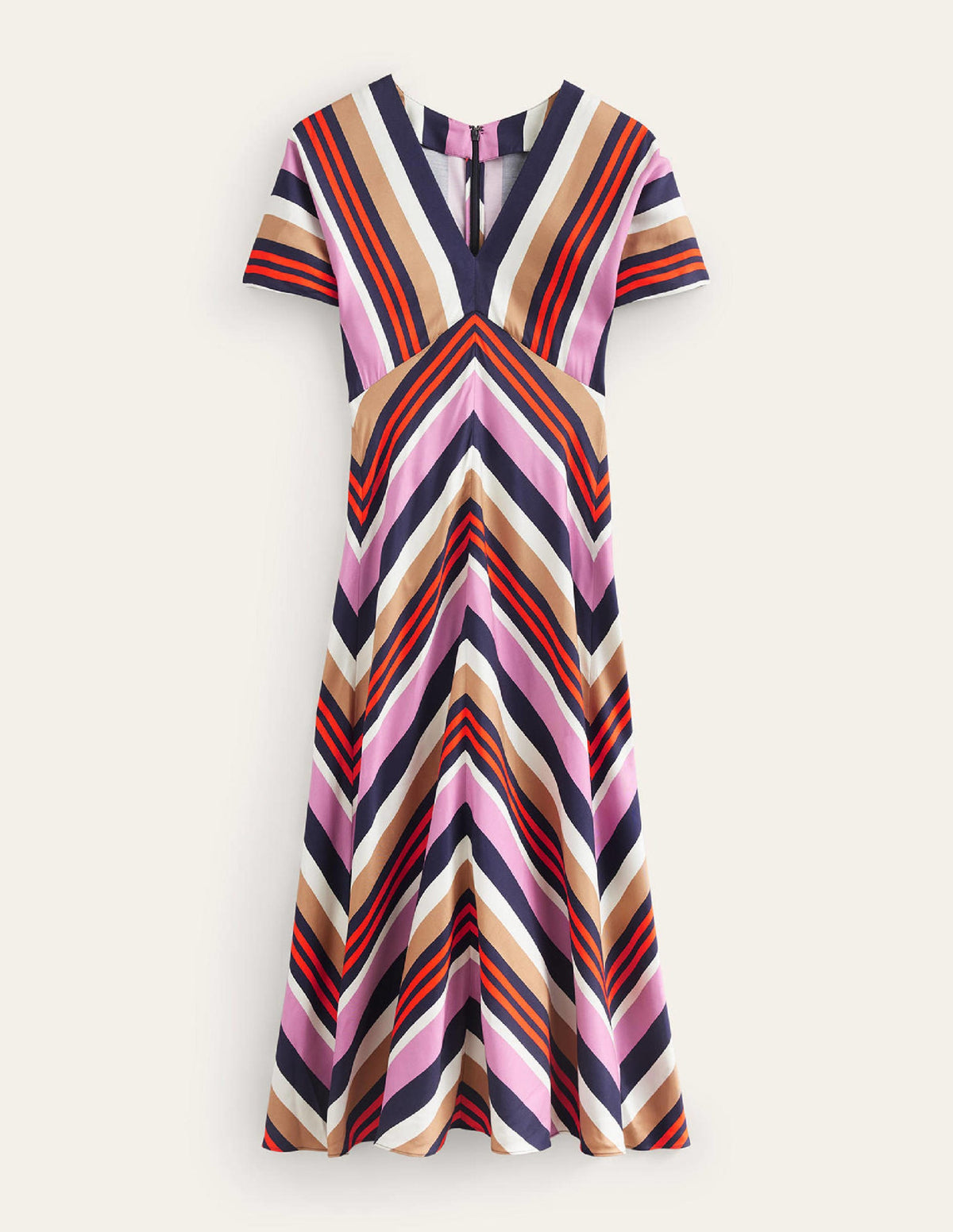 V-Neck Satin Midi Dress-Multi Stripe-6