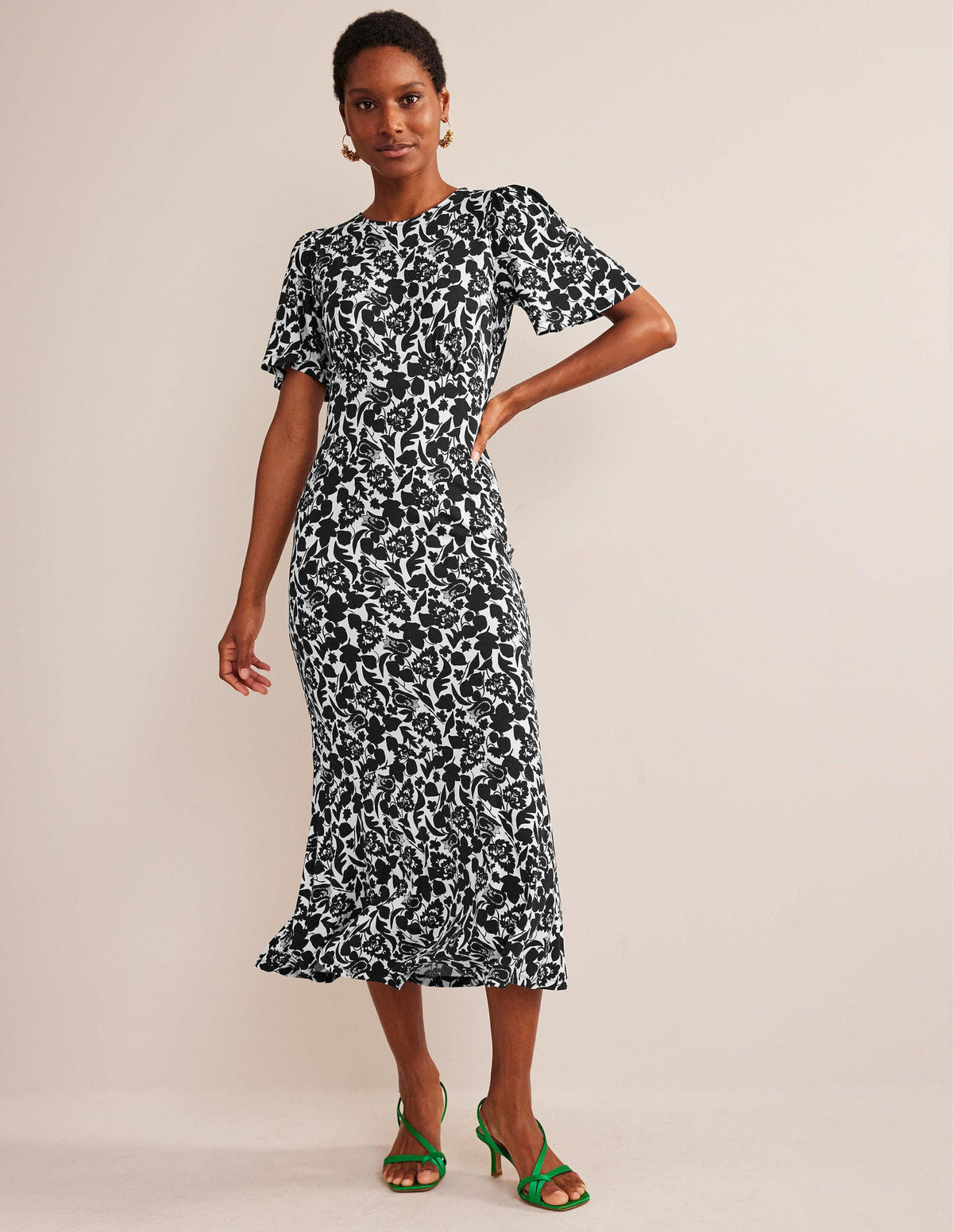 Flippy Jersey Midi Dress-Black, Tulip Bloom-1