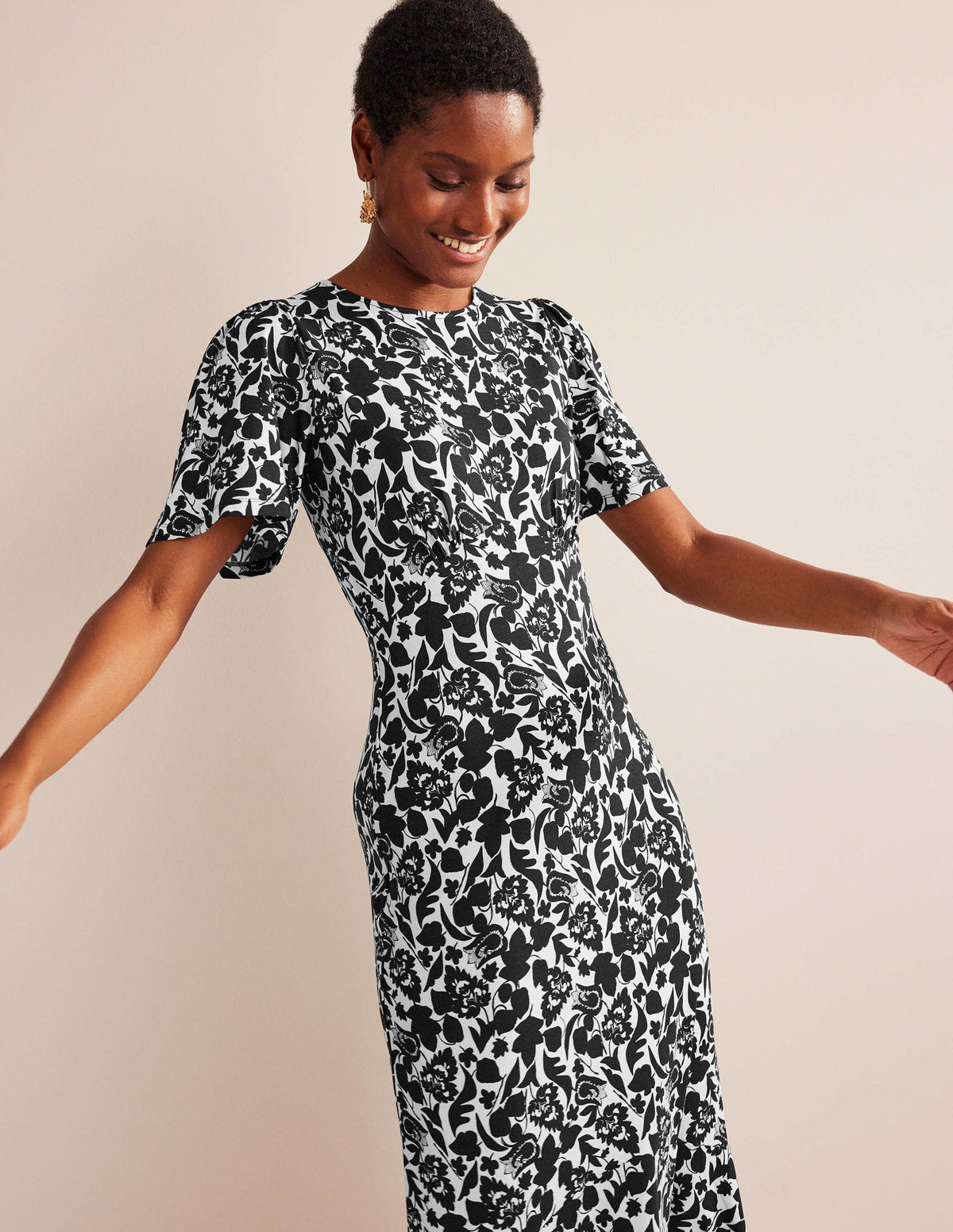 Flippy Jersey Midi Dress-Black, Tulip Bloom - Image 4