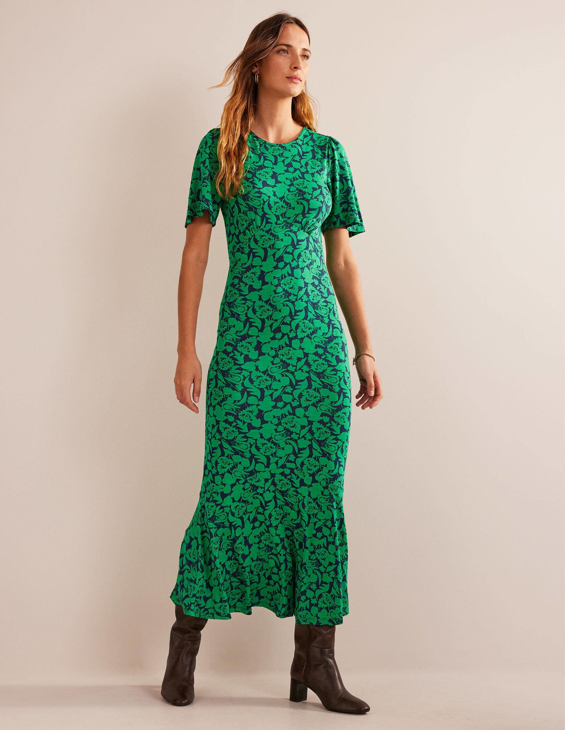 Flippy Jersey Midi Dress-Meadow Green, Tulip Bloom-1