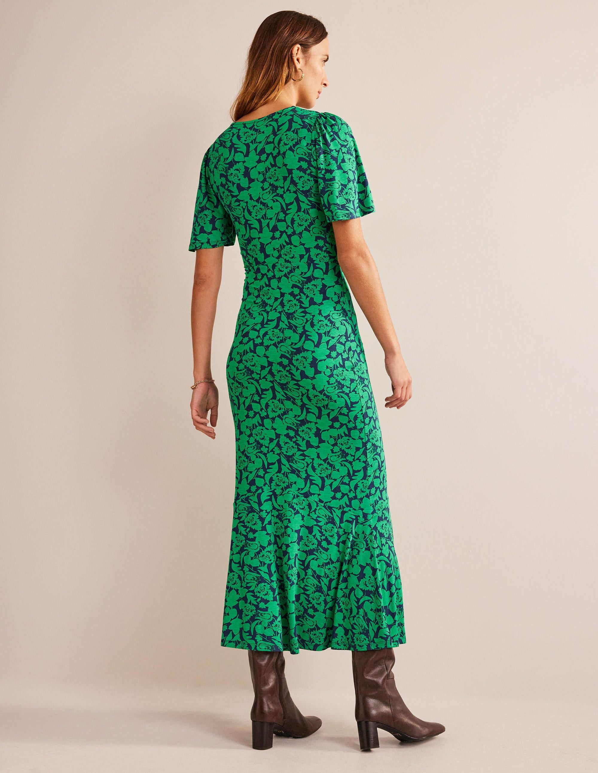 Flippy Jersey Midi Dress-Meadow Green, Tulip Bloom - Image 3