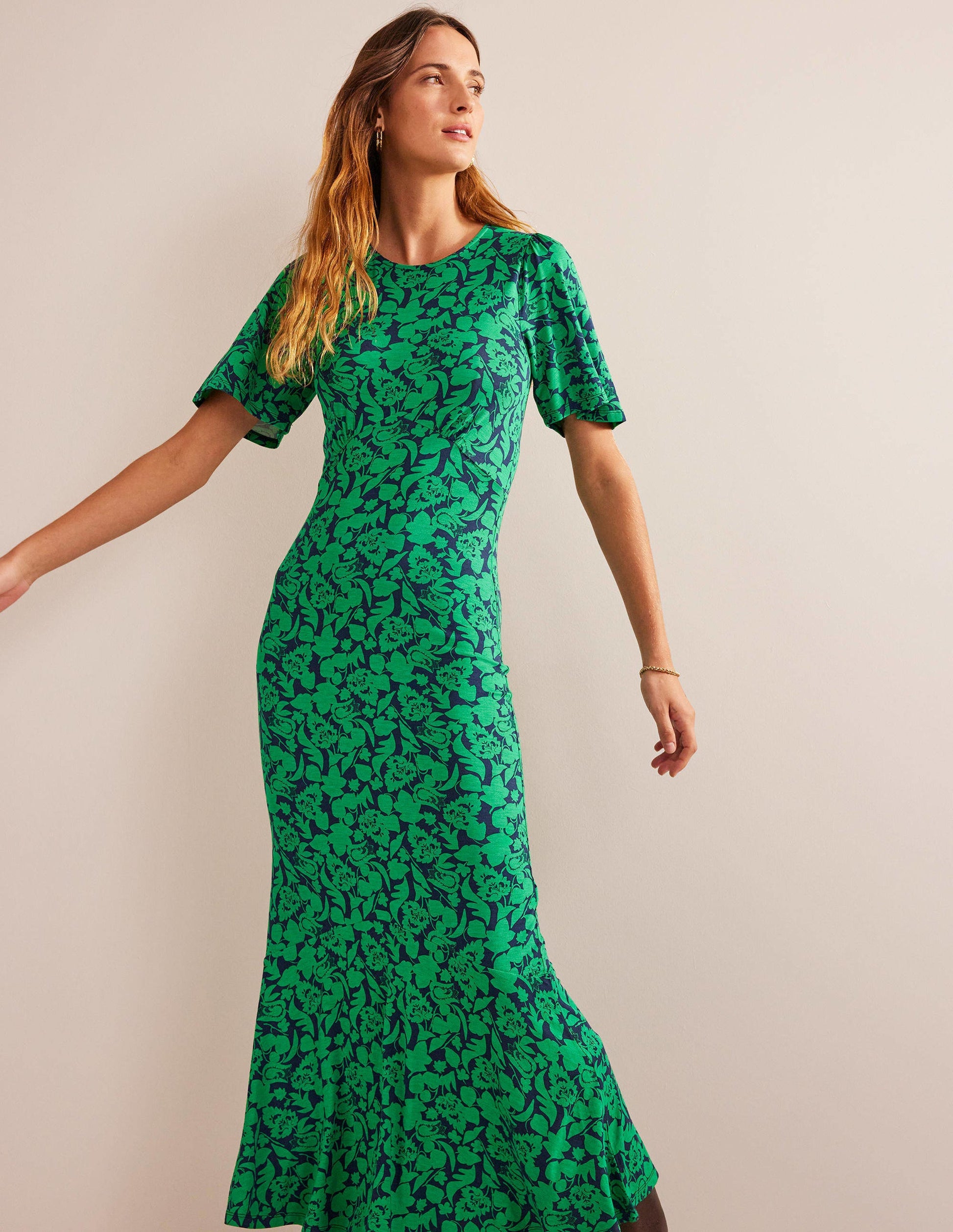Flippy Jersey Midi Dress-Meadow Green, Tulip Bloom-4