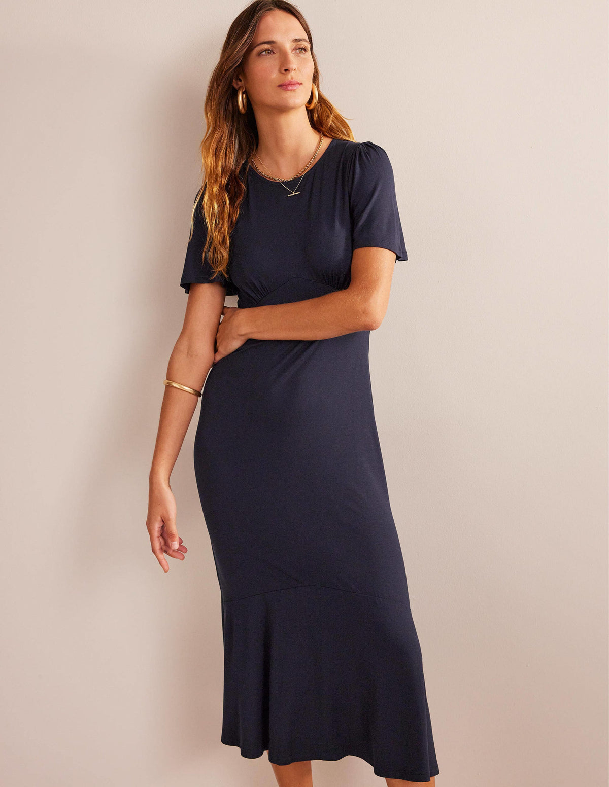 Flippy Jersey Midi Dress-Navy-4