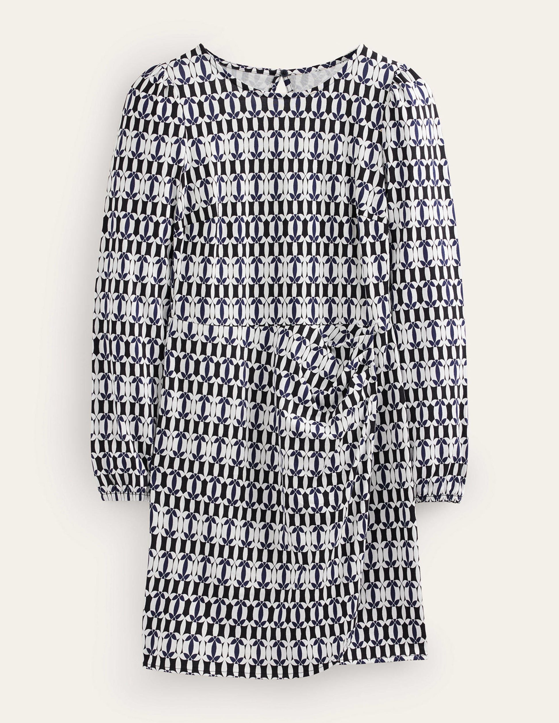 Wrap-Effect Jersey Mini Dress-Black, Geometric-8
