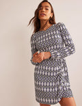 Wrap-Effect Jersey Mini Dress-Black, Geometric