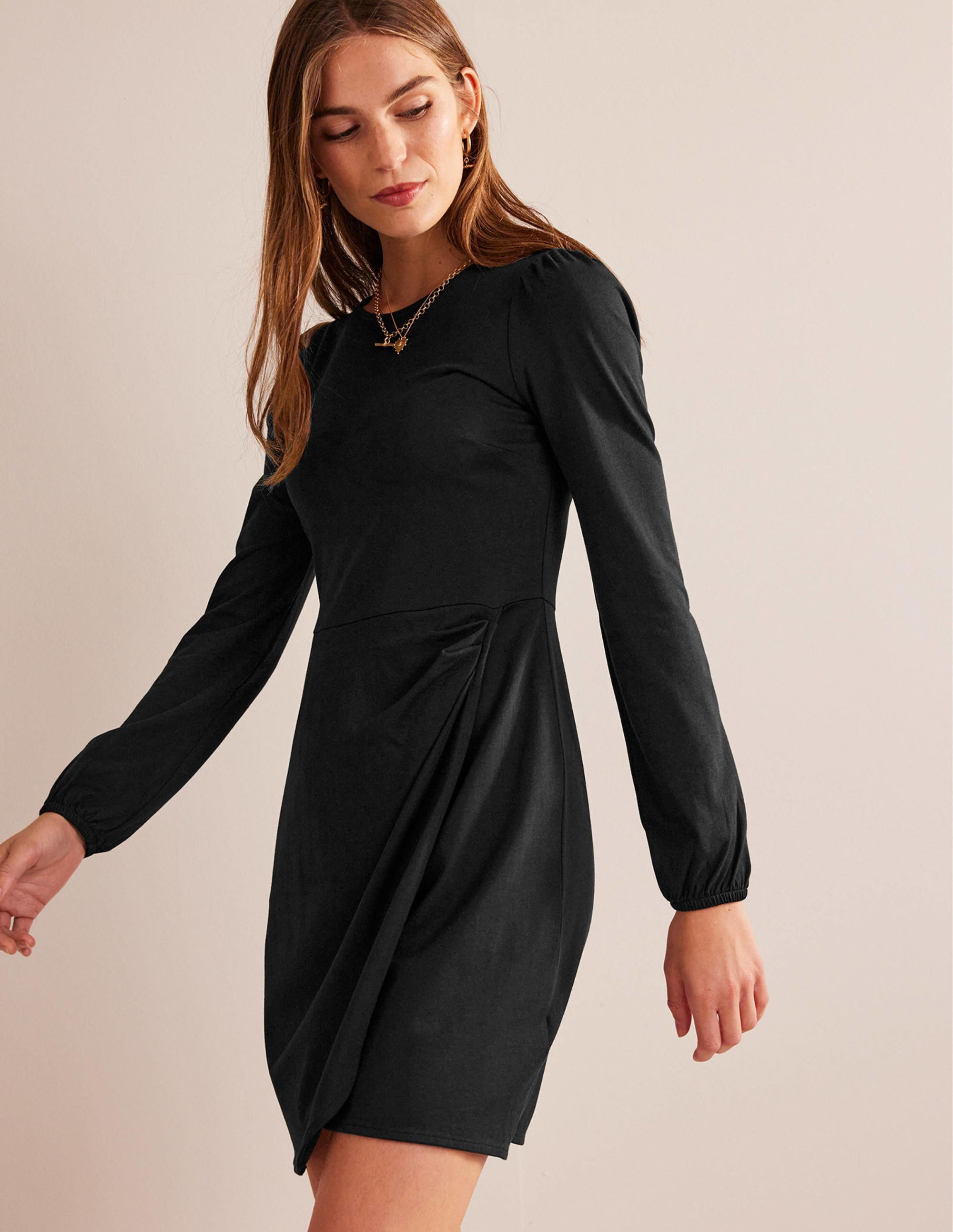 Wrap-Effect Jersey Mini Dress-Black - Image 1