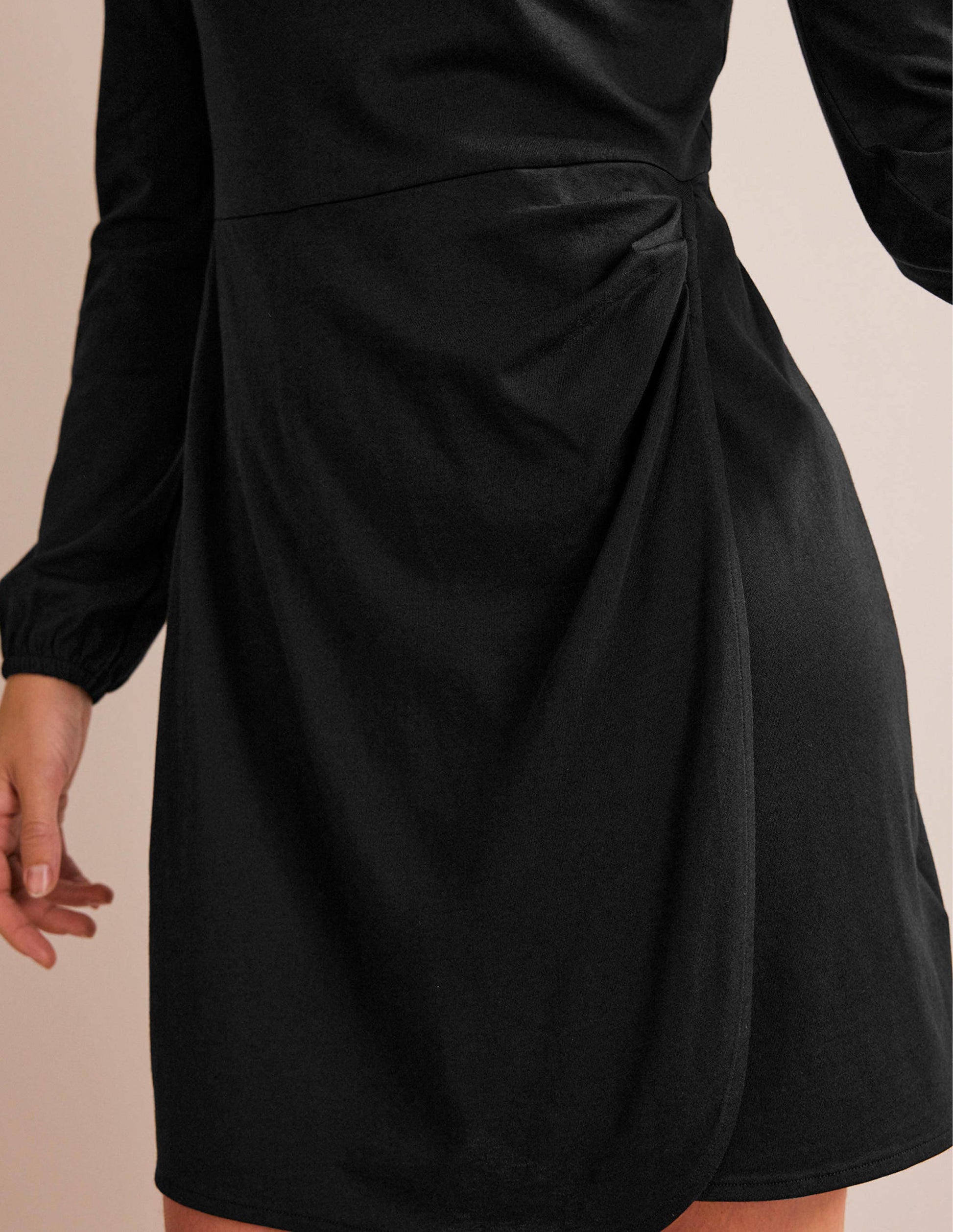 Wrap-Effect Jersey Mini Dress-Black-2