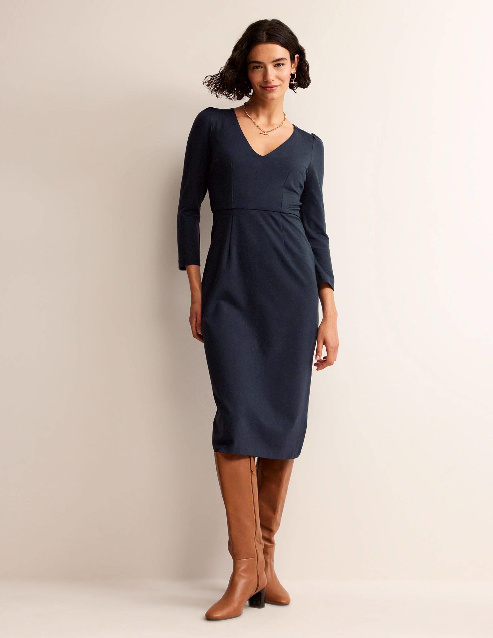 Bethany Ponte Midi Dress-Navy - Image 1