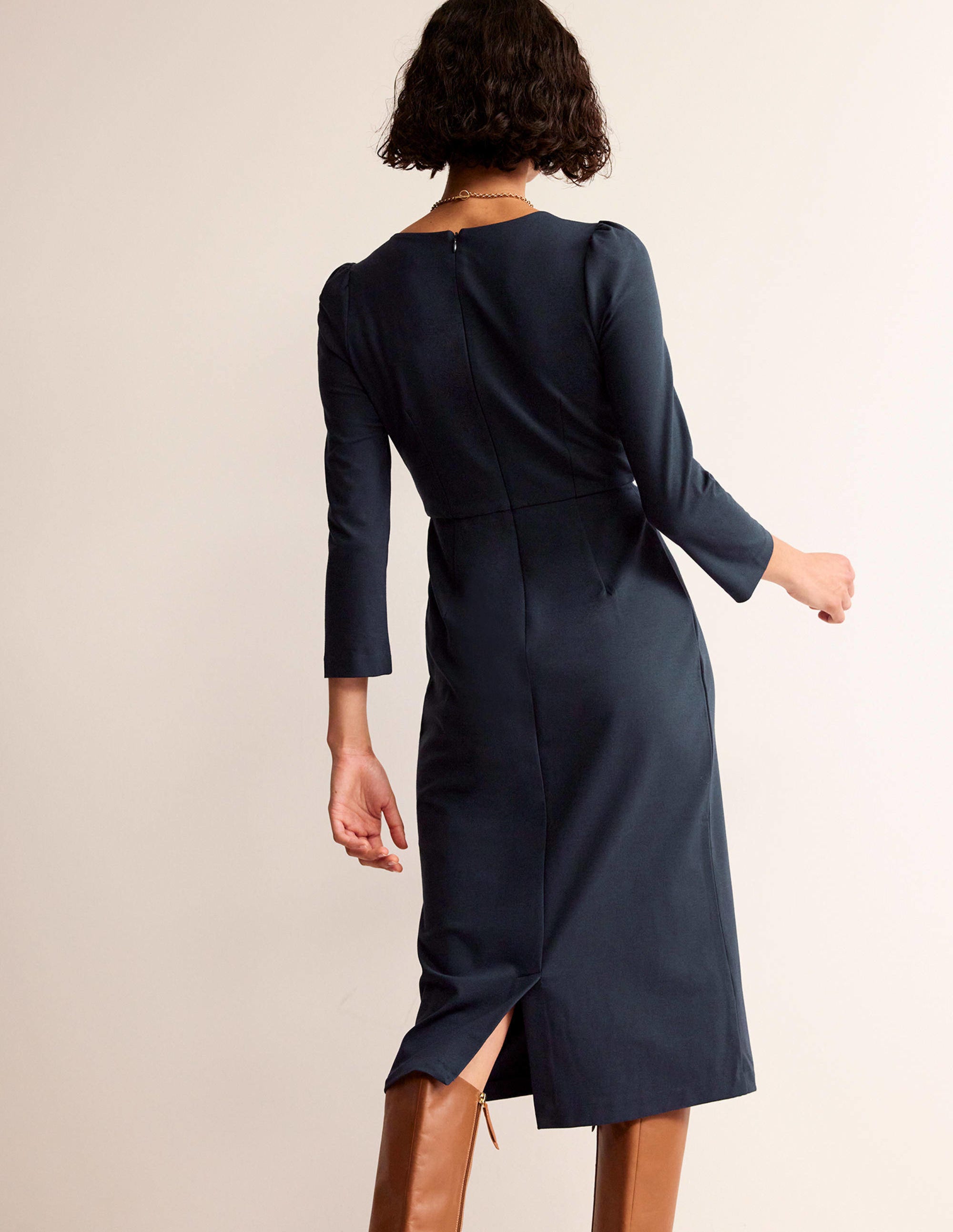 Bethany Ponte Midi Dress-Navy - Image 3
