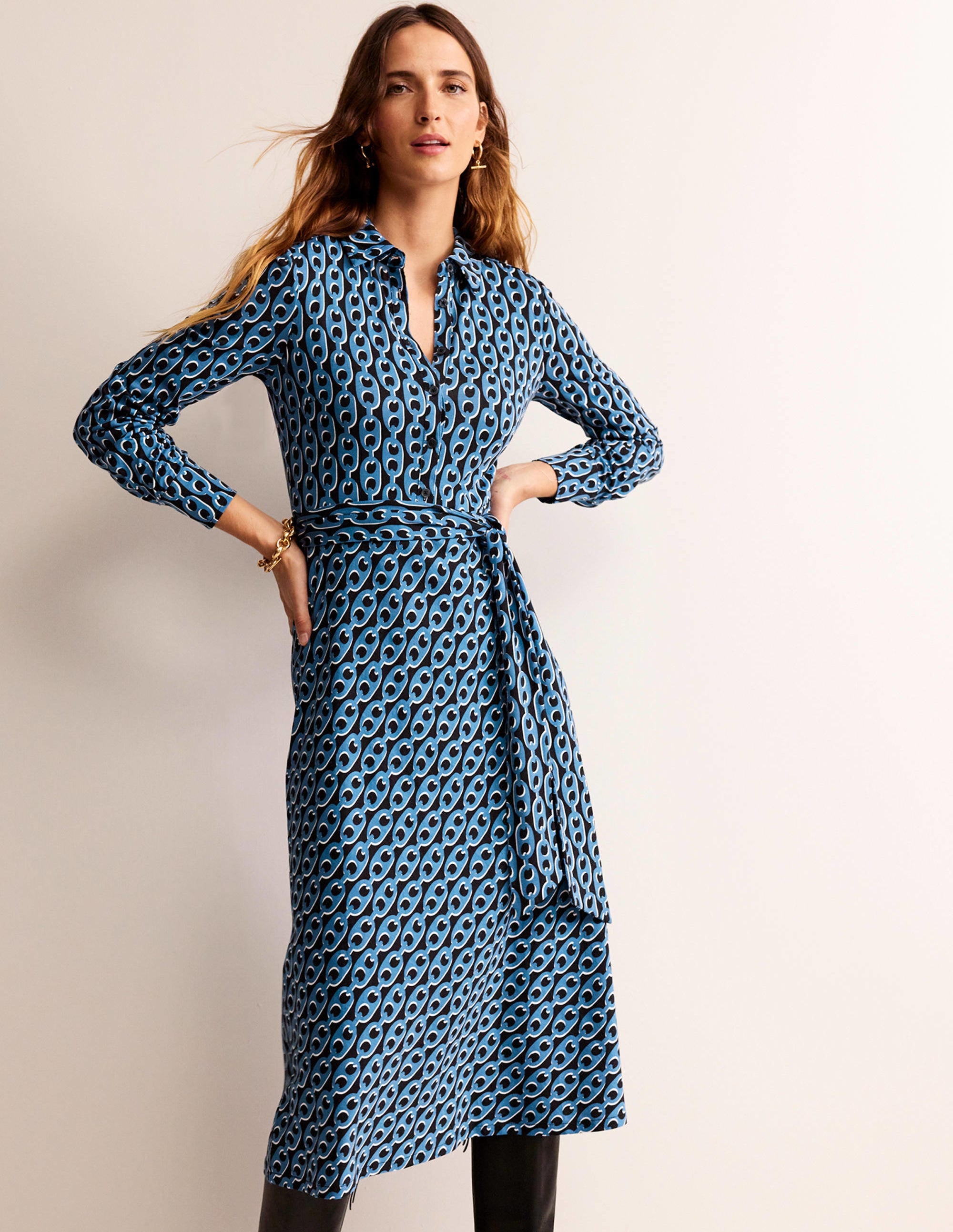 Laura Jersey Midi Shress-Azure, Geo Chain - Image 1