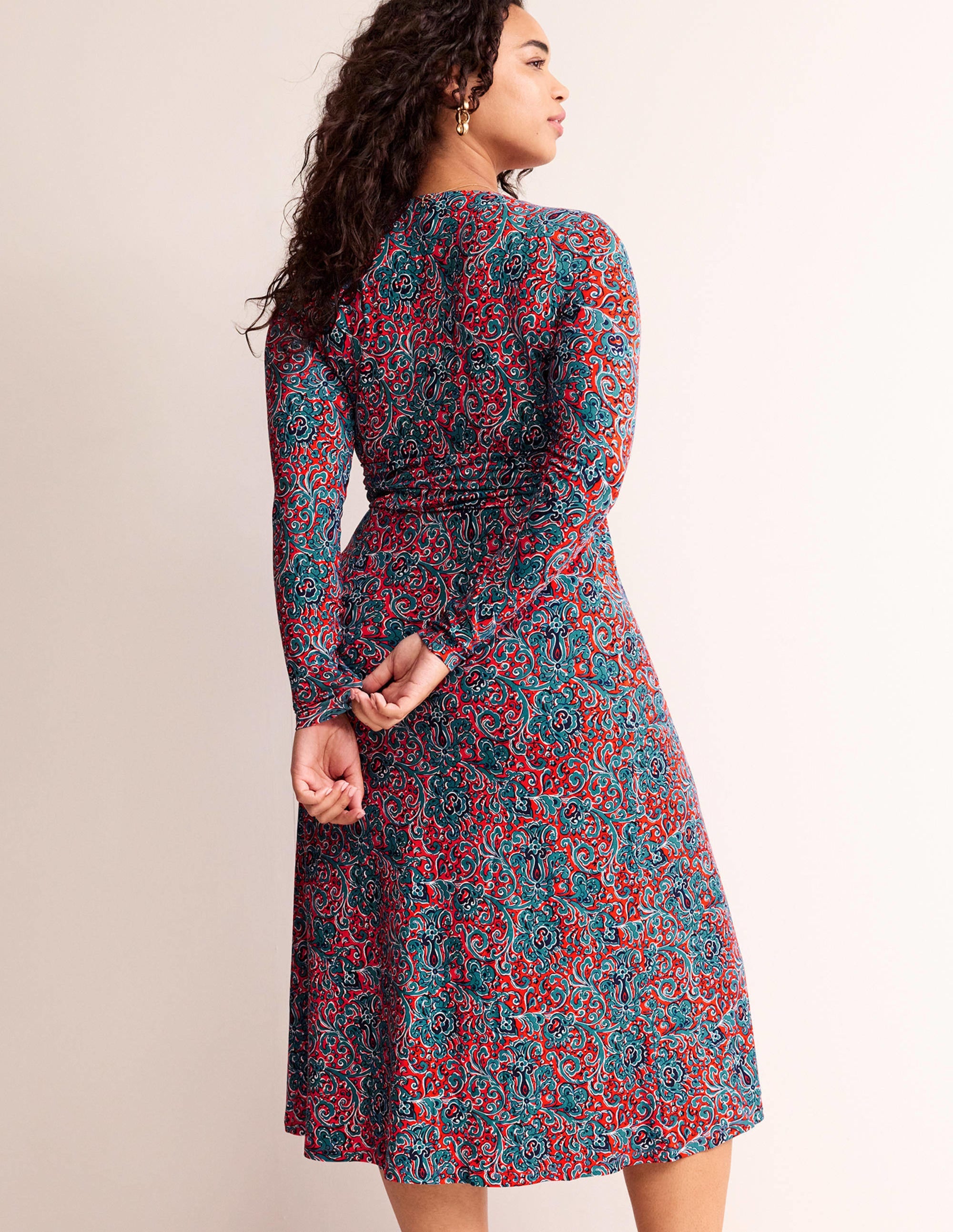 Elodie Empire Midi Dress-Fiesta Orange, Botanic Terrace - Image 7
