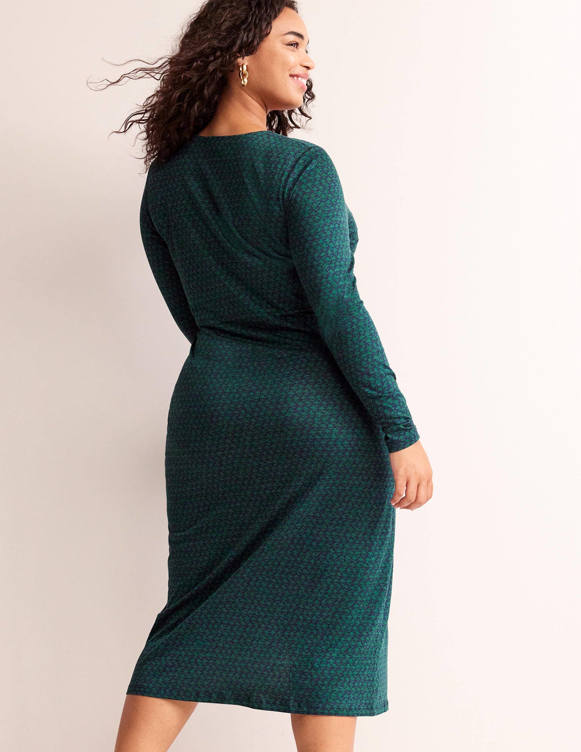 Empire Knot Midi Dress-Emerald Night, Lily Sprig-6
