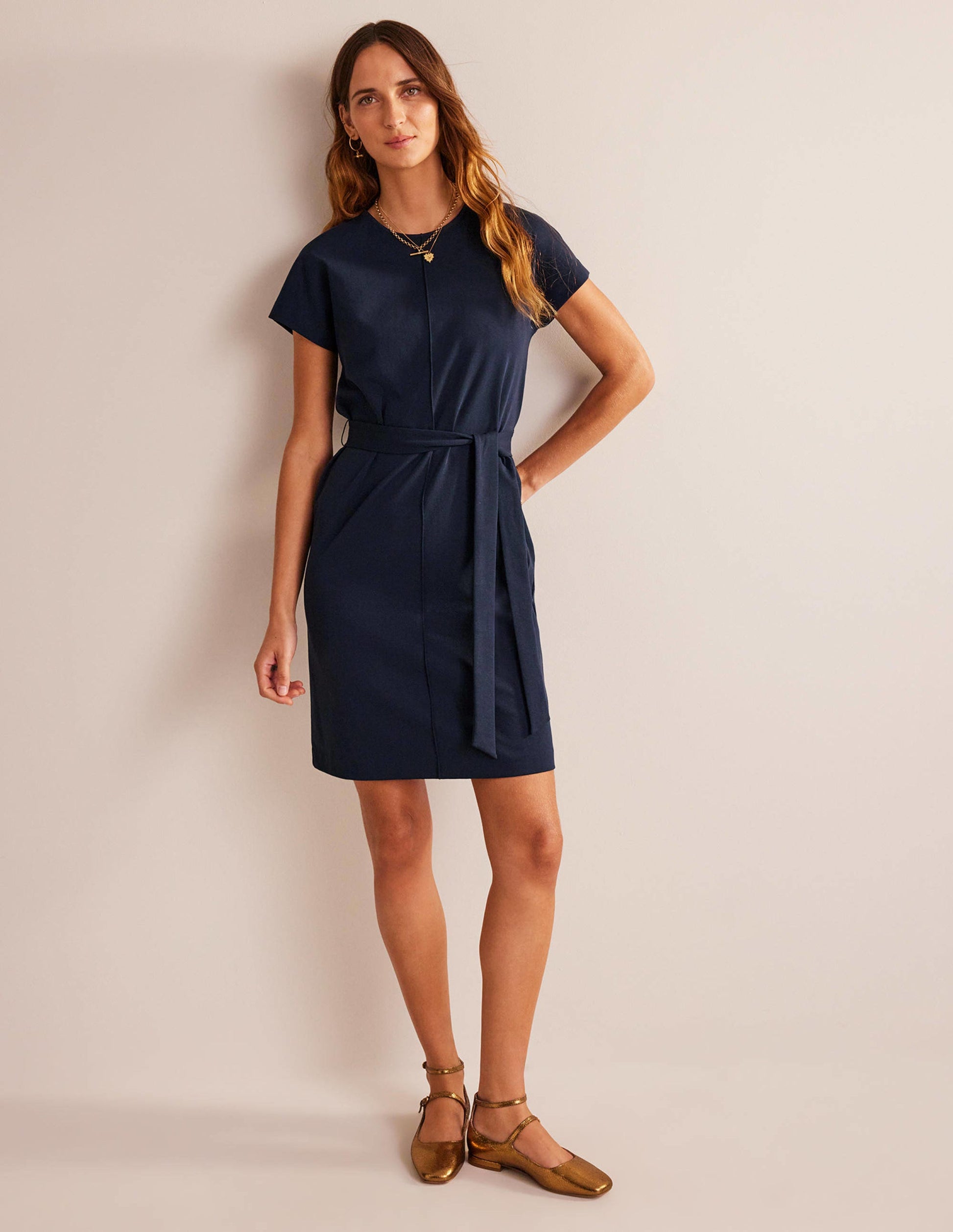 Tara Ponte T-Shirt Dress-Navy-4