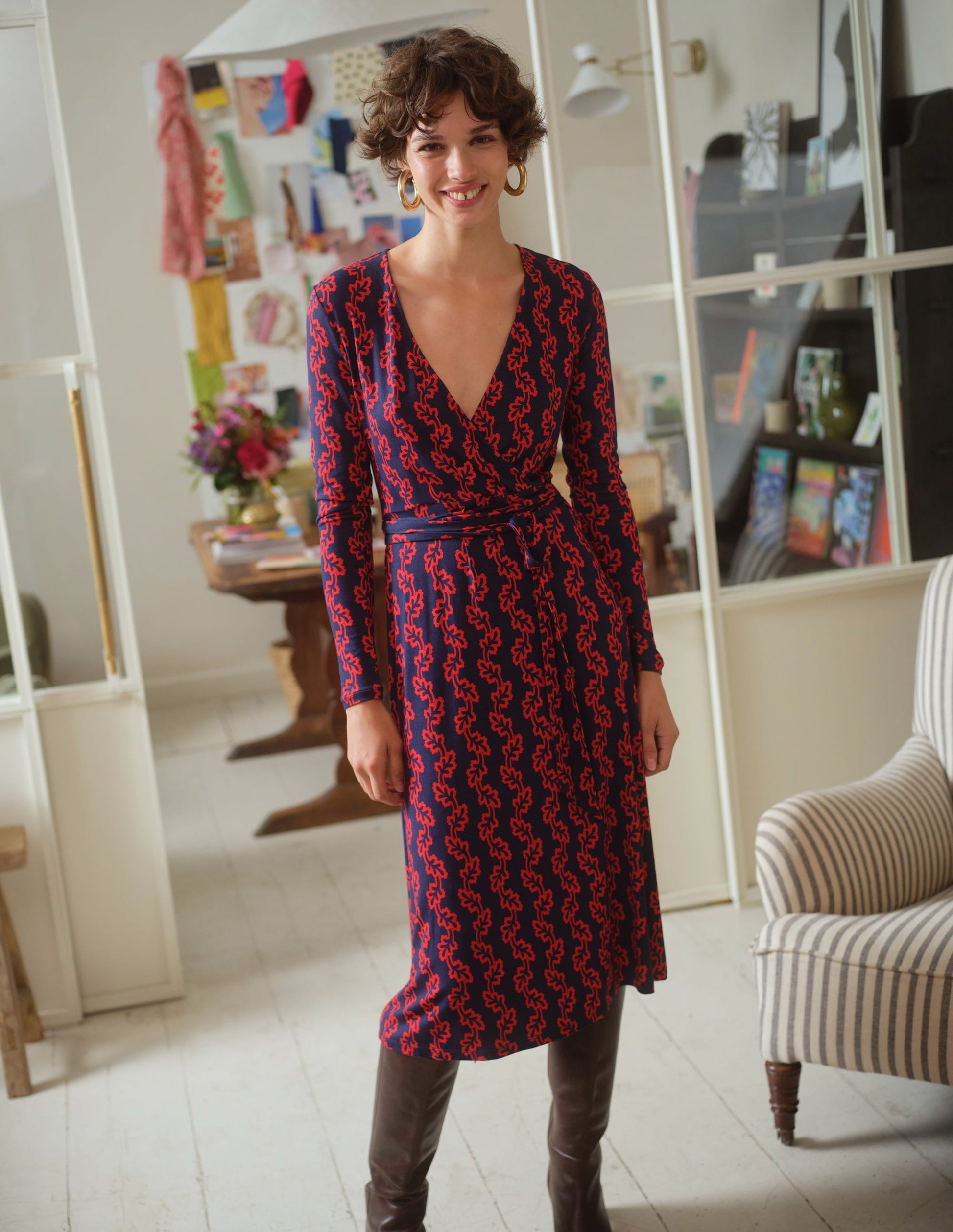 Nina Jersey Midi Dress-French Navy, Abstract Terrace-5