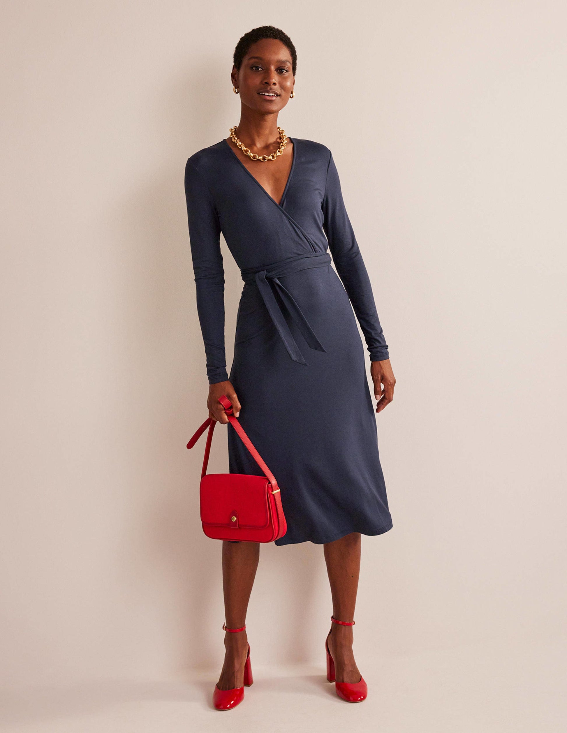 Nina Jersey Midi Dress-Navy-1