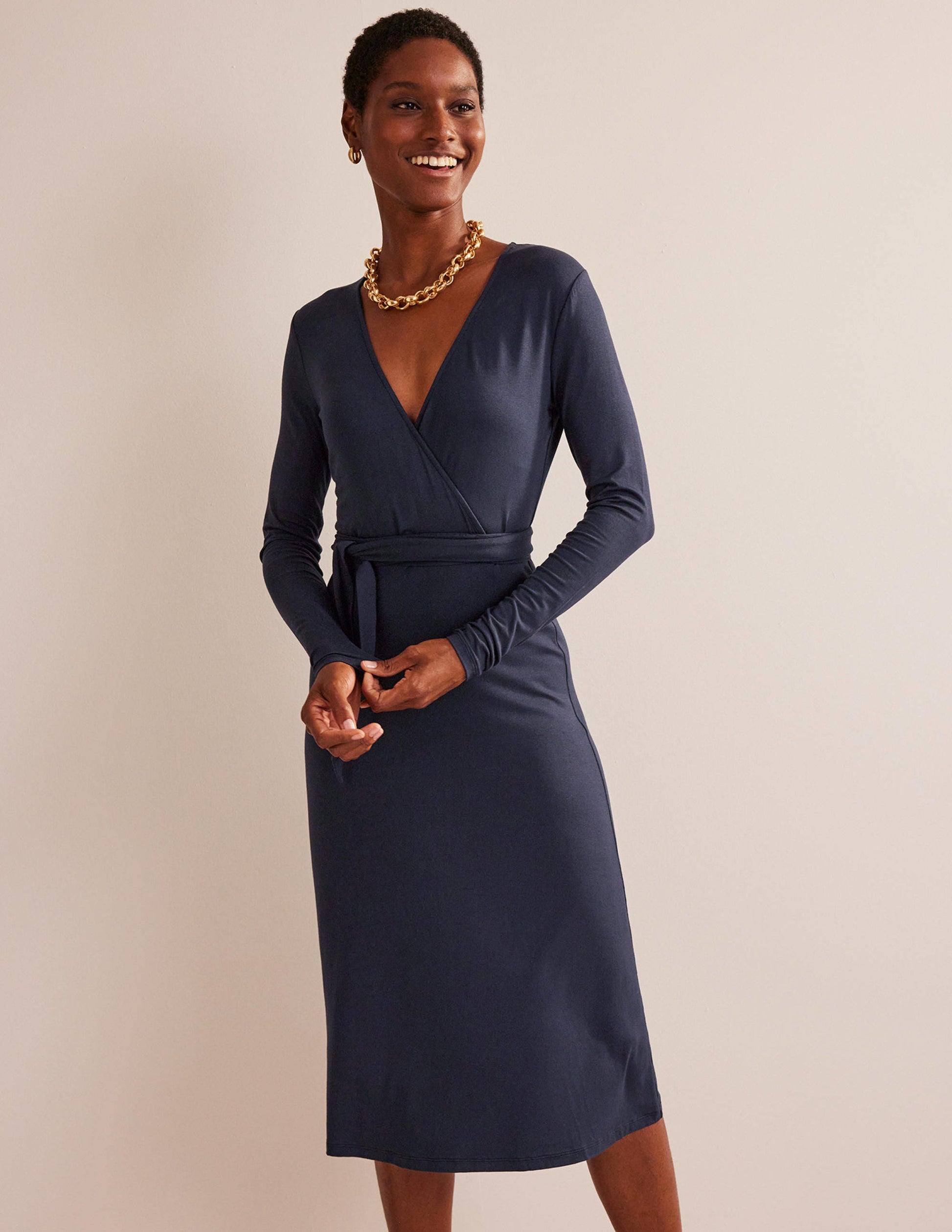 Nina Jersey Midi Dress-Navy-4
