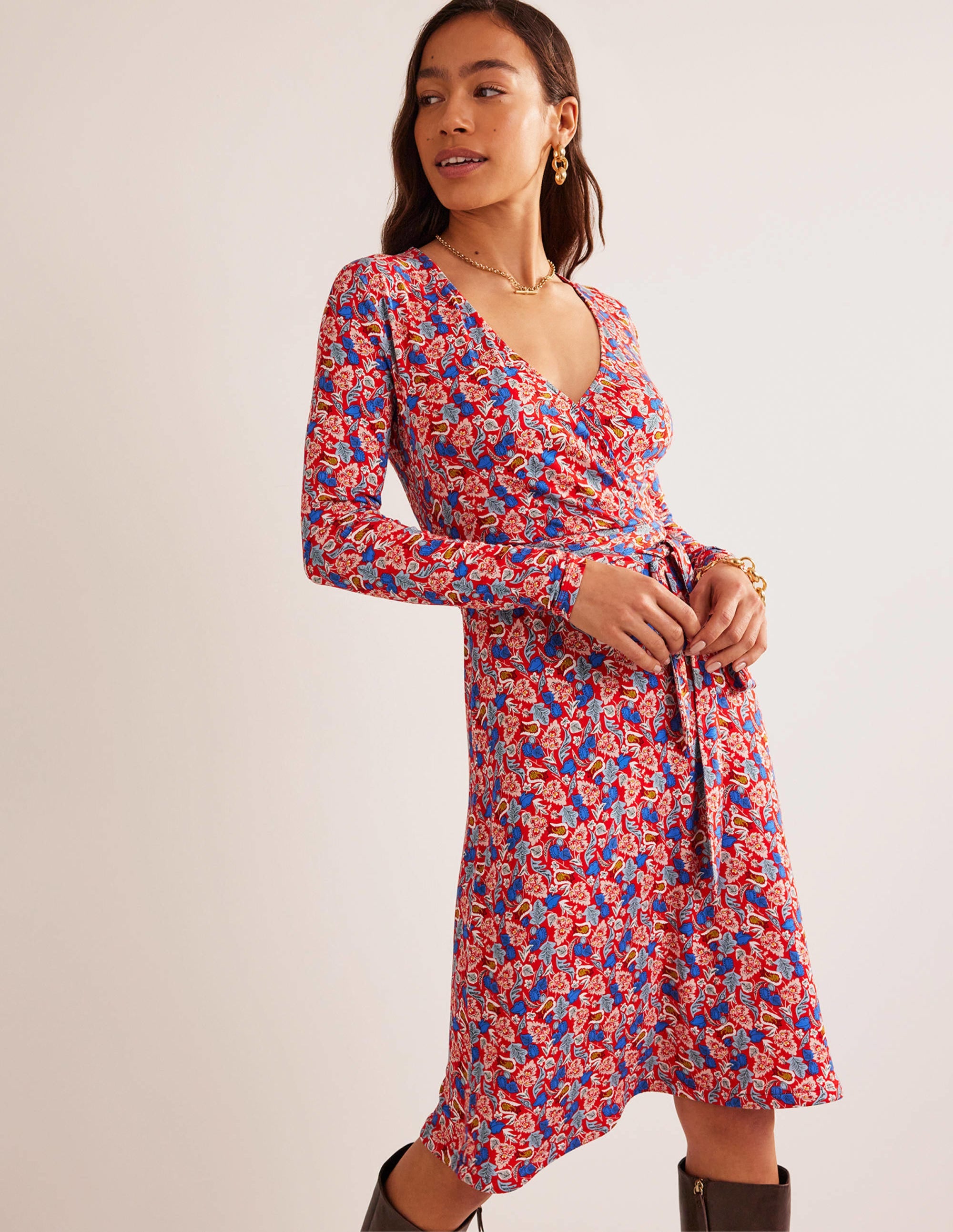 Nina Jersey Midi Dress-Hot Pepper, Tulip Bloom - Image 1