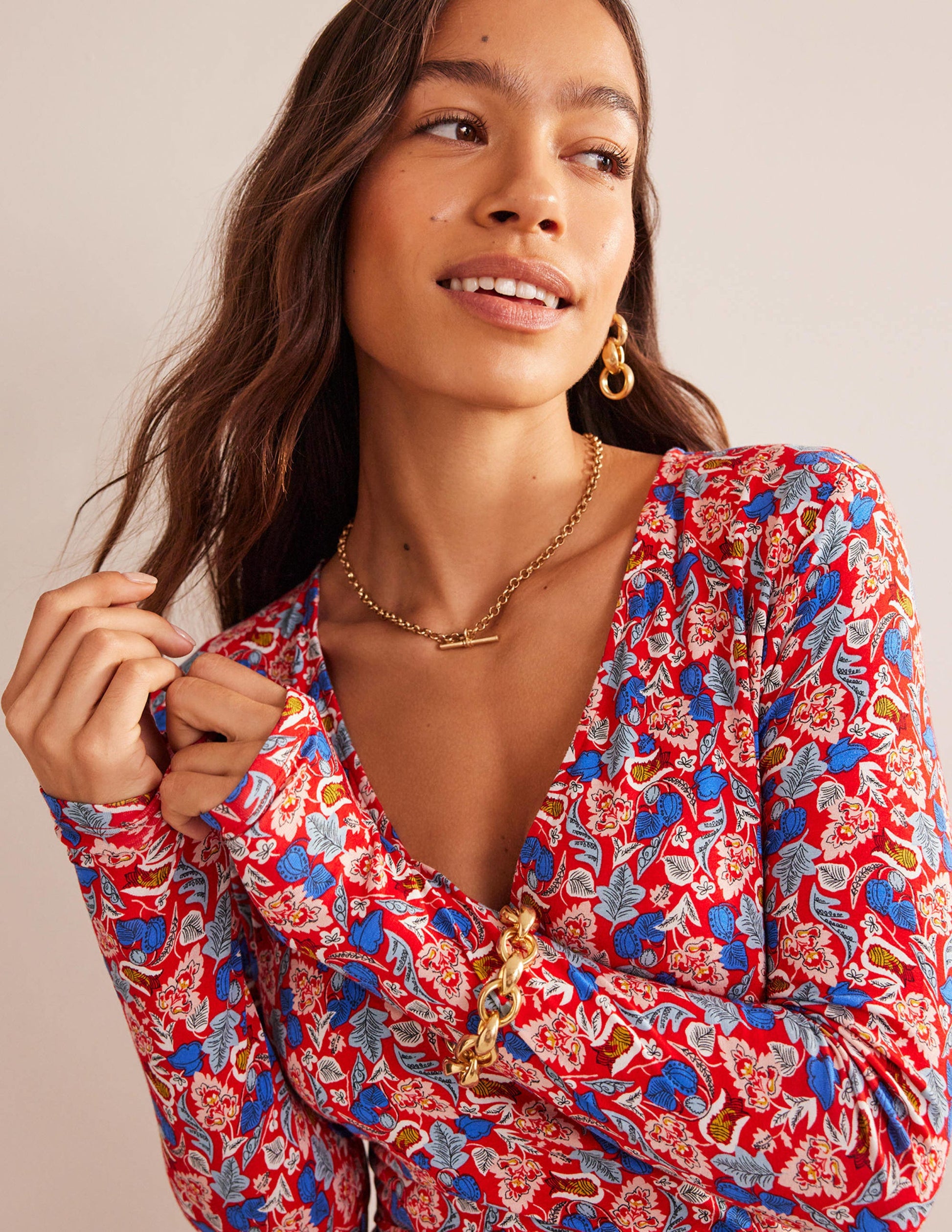 Nina Jersey Midi Dress-Hot Pepper, Tulip Bloom-4