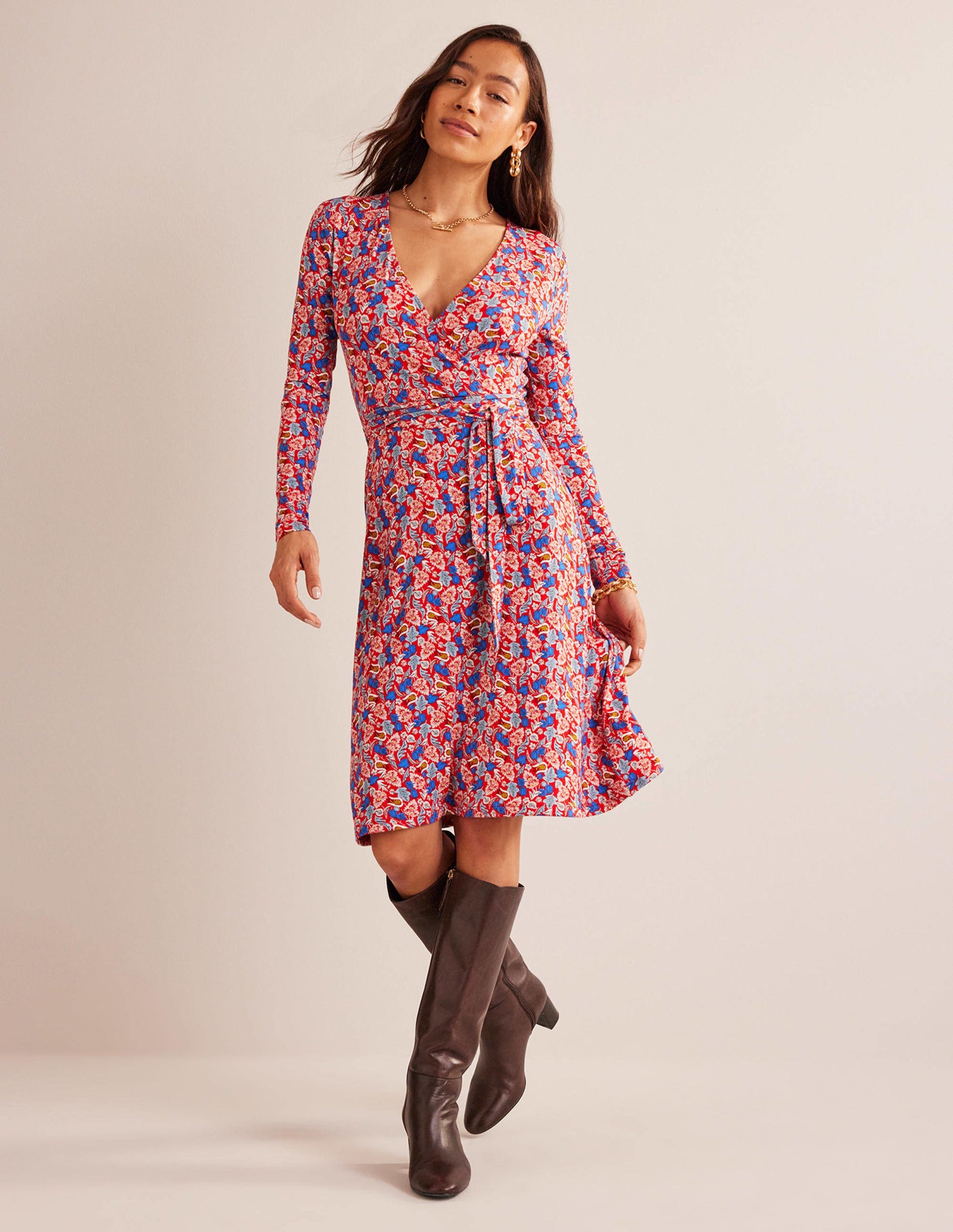 Nina Jersey Midi Dress-Hot Pepper, Tulip Bloom-5