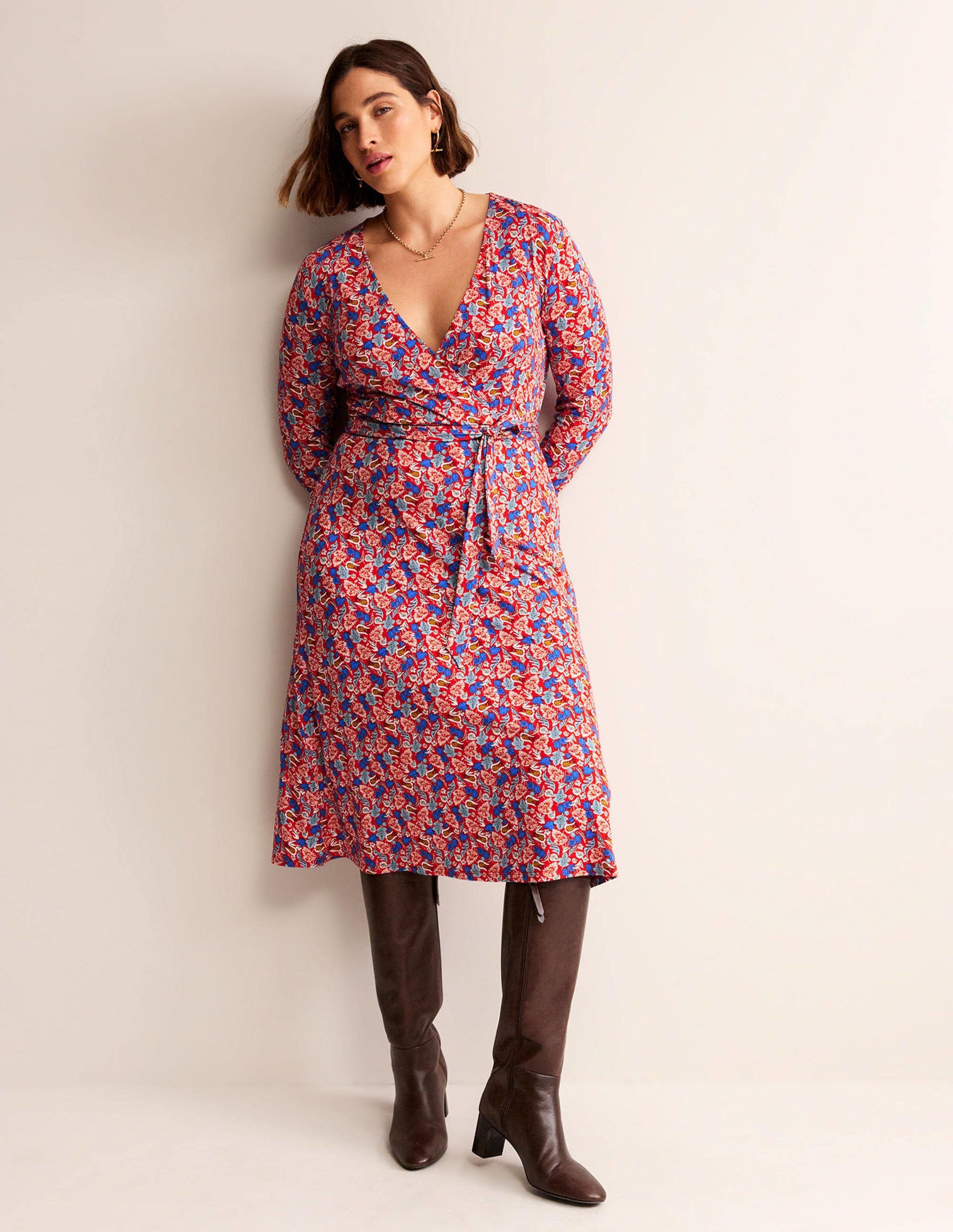 Nina Jersey Midi Dress-Hot Pepper, Tulip Bloom-7