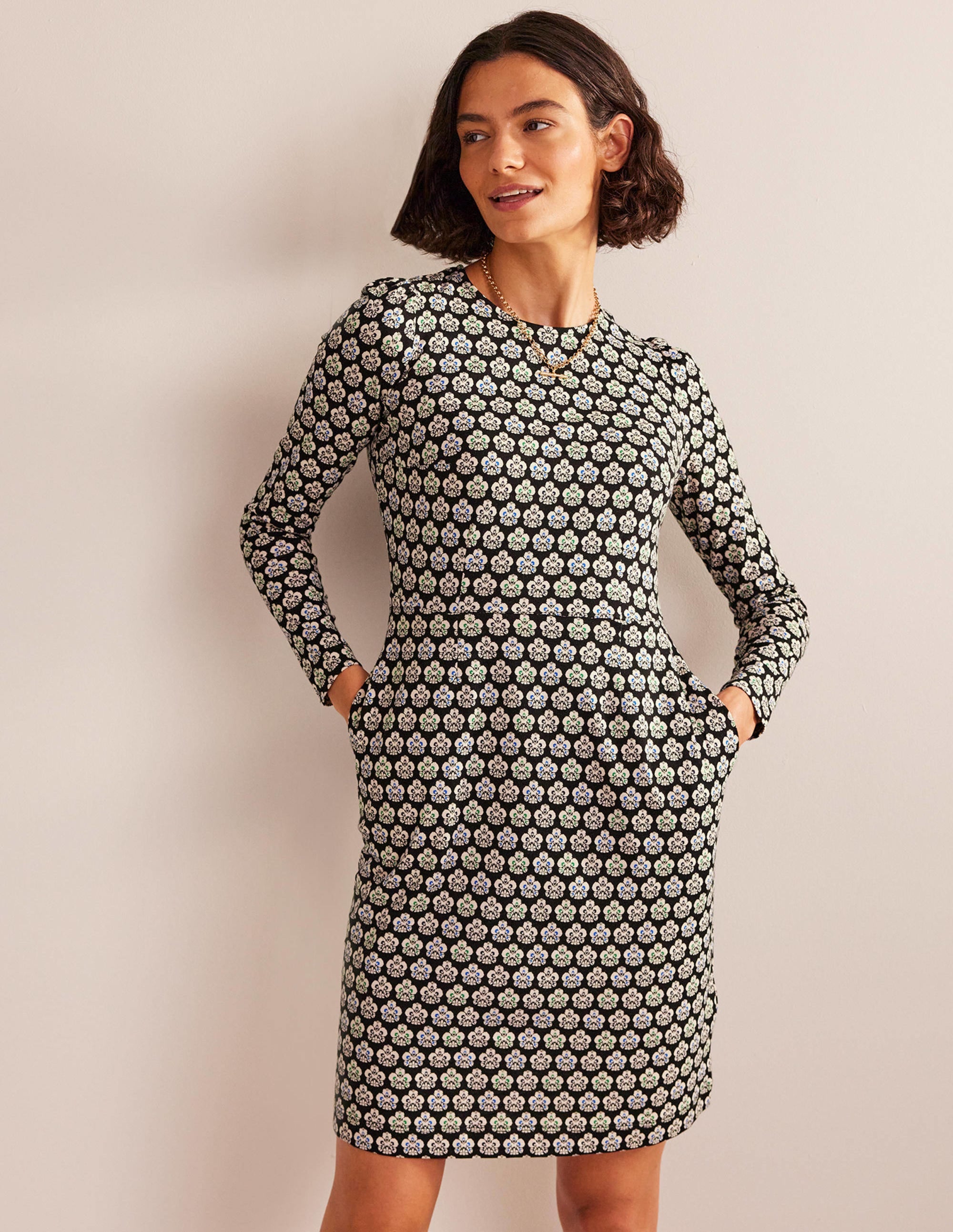 Penelope Jersey Dress-Black, Carnation Stamp - Image 4