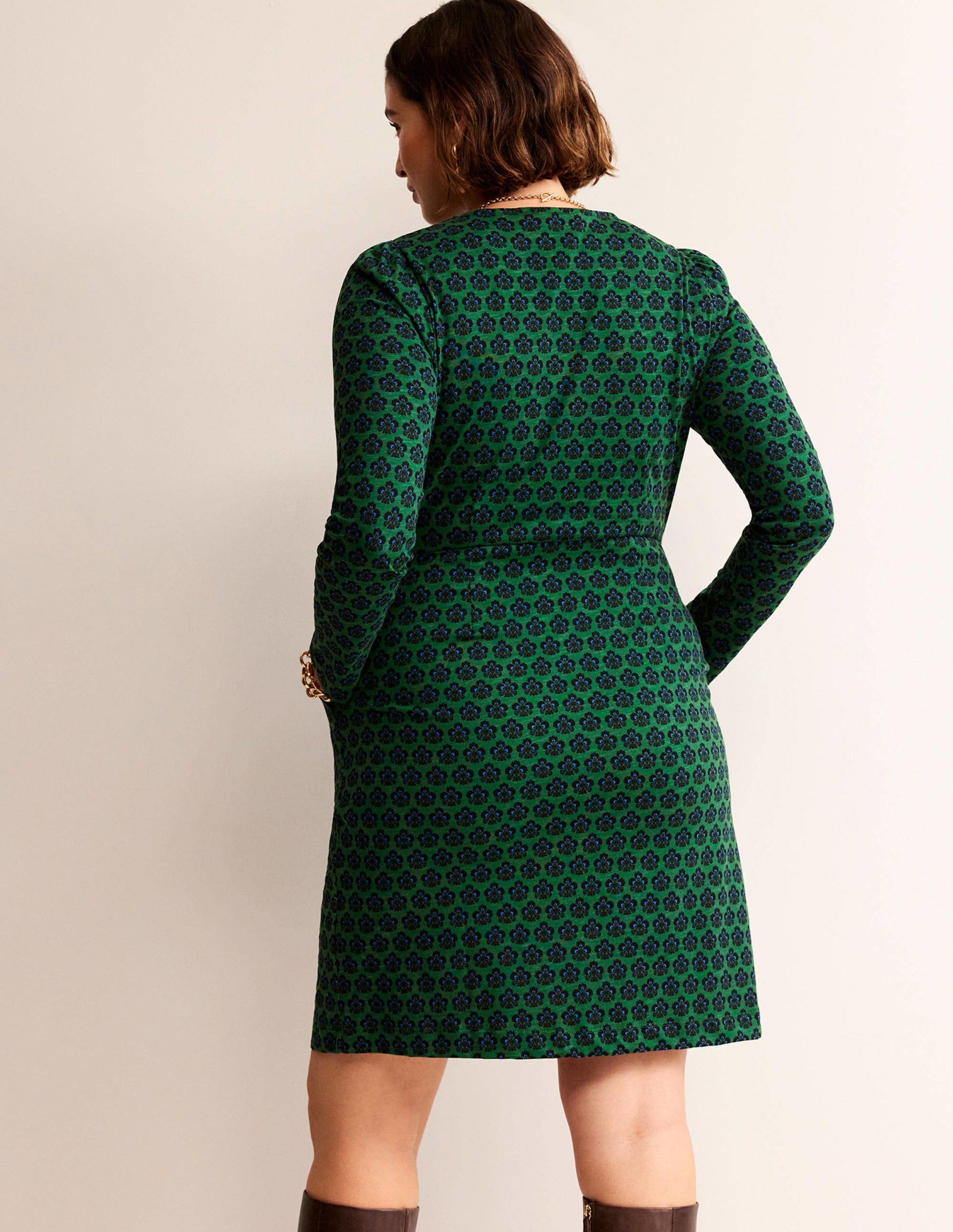 Penelope Jersey Dress-Amazon Green, Carnation Stamp-6
