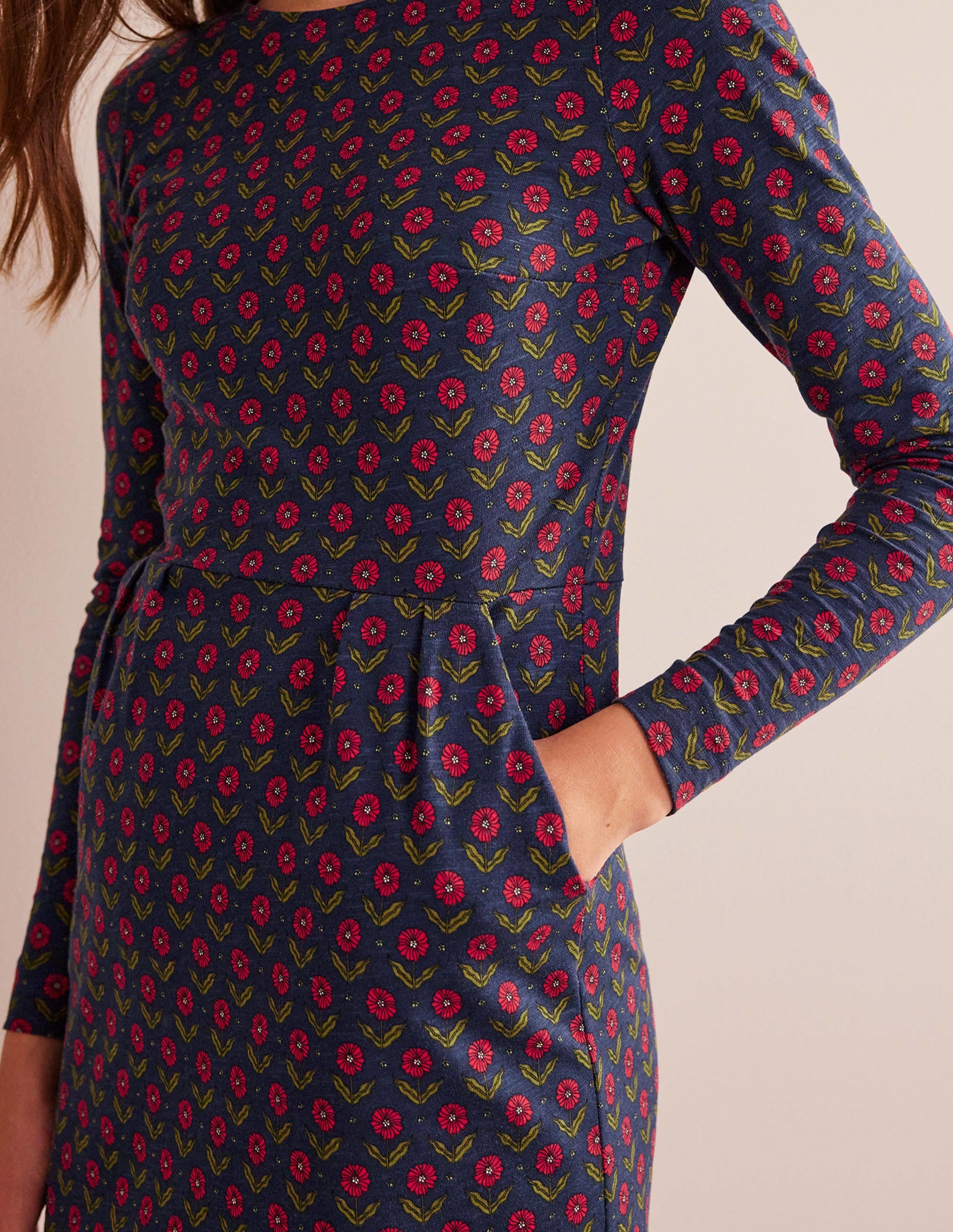 Penelope Jersey Dress-Navy, Daisy Foliage - Image 2