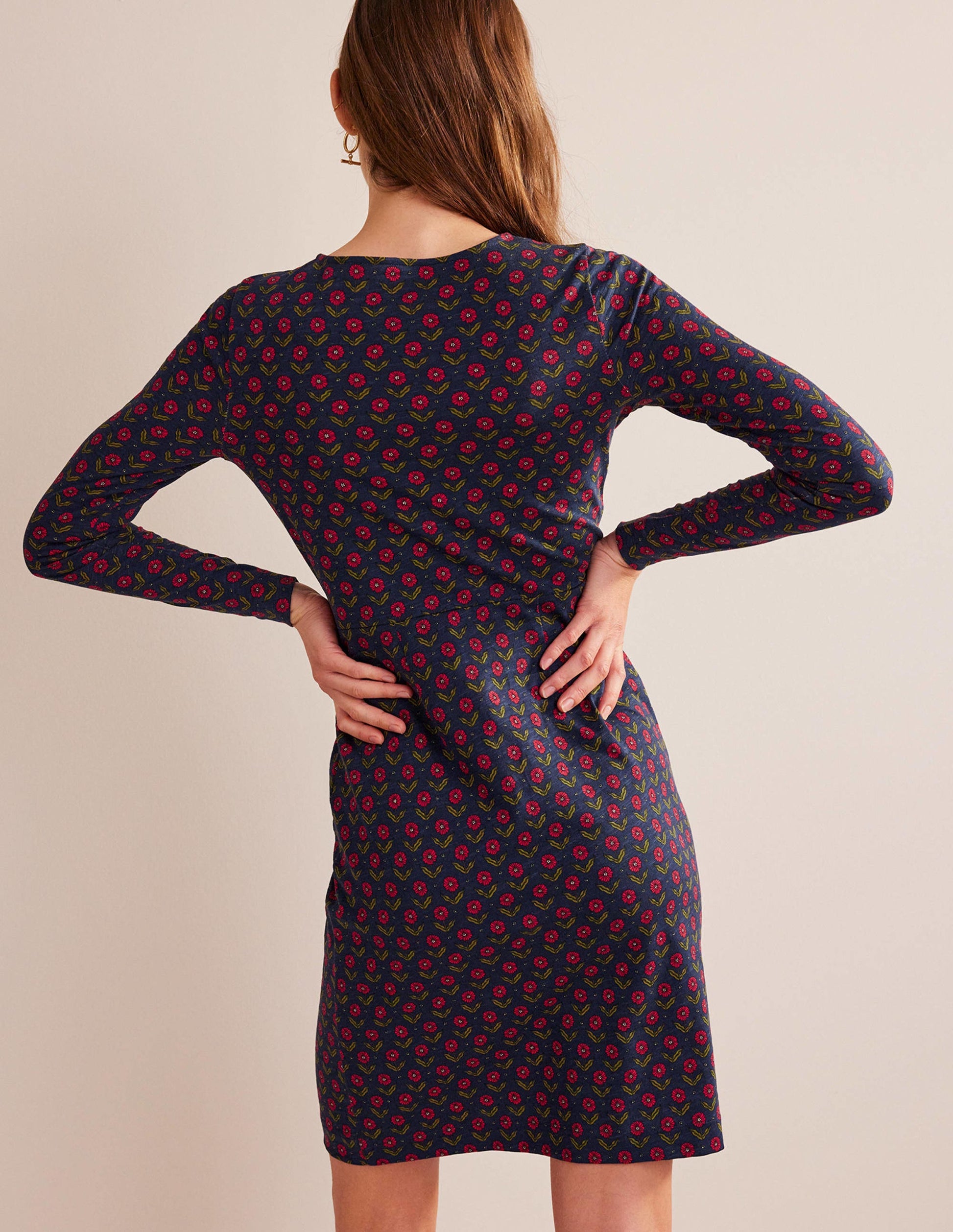 Penelope Jersey Dress-Navy, Daisy Foliage-3