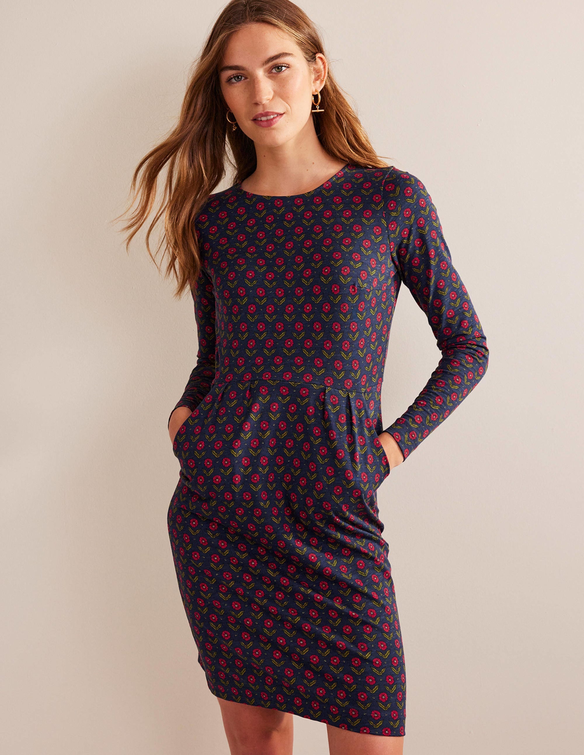 Penelope Jersey Dress-Navy, Daisy Foliage - Image 4