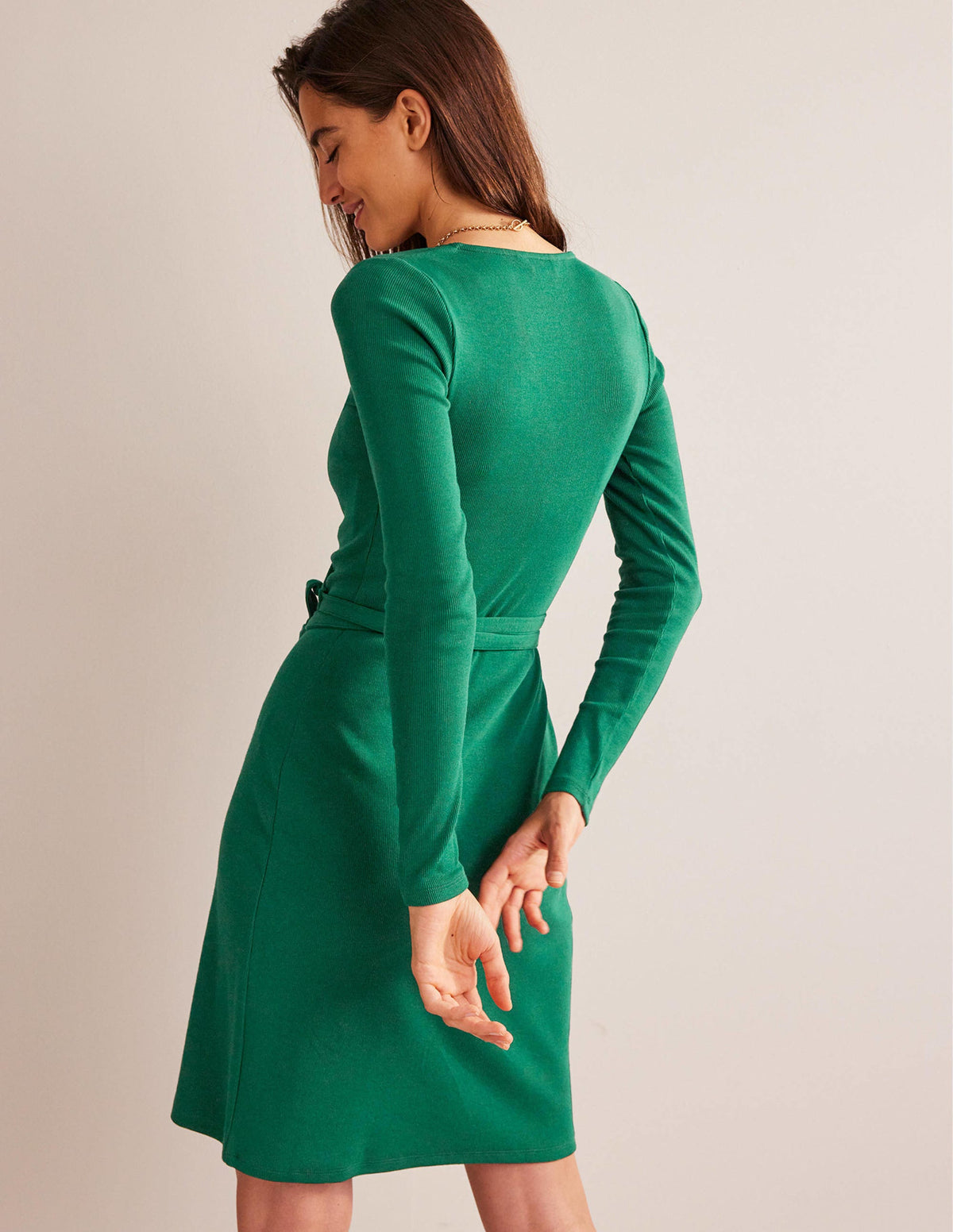 Ribbed-Jersey Wrap Dress-Emerald Night-3