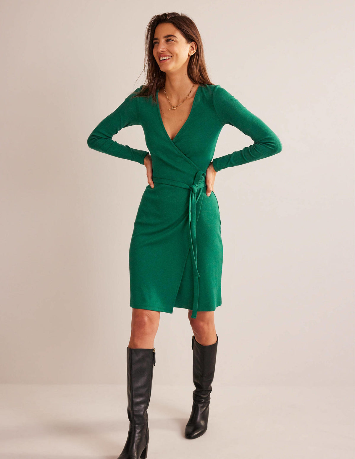 Ribbed-Jersey Wrap Dress-Emerald Night-4