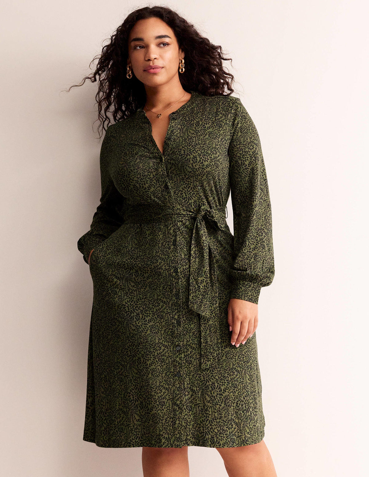 Julia Jersey Shirt Dress-Spruce, Pome Sprig-5