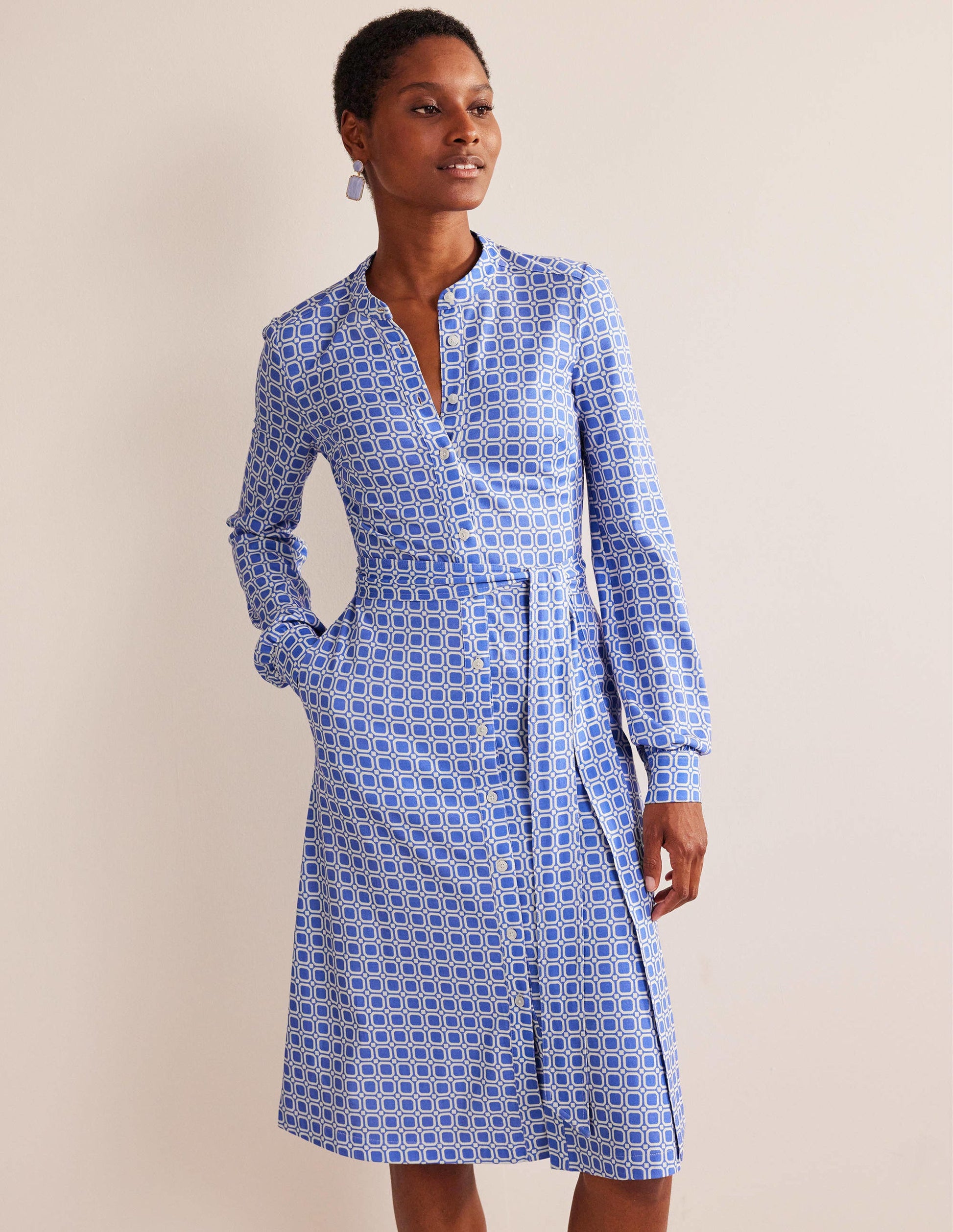 Julia Jersey Shirt Dress-Cyan, Block Cube-1