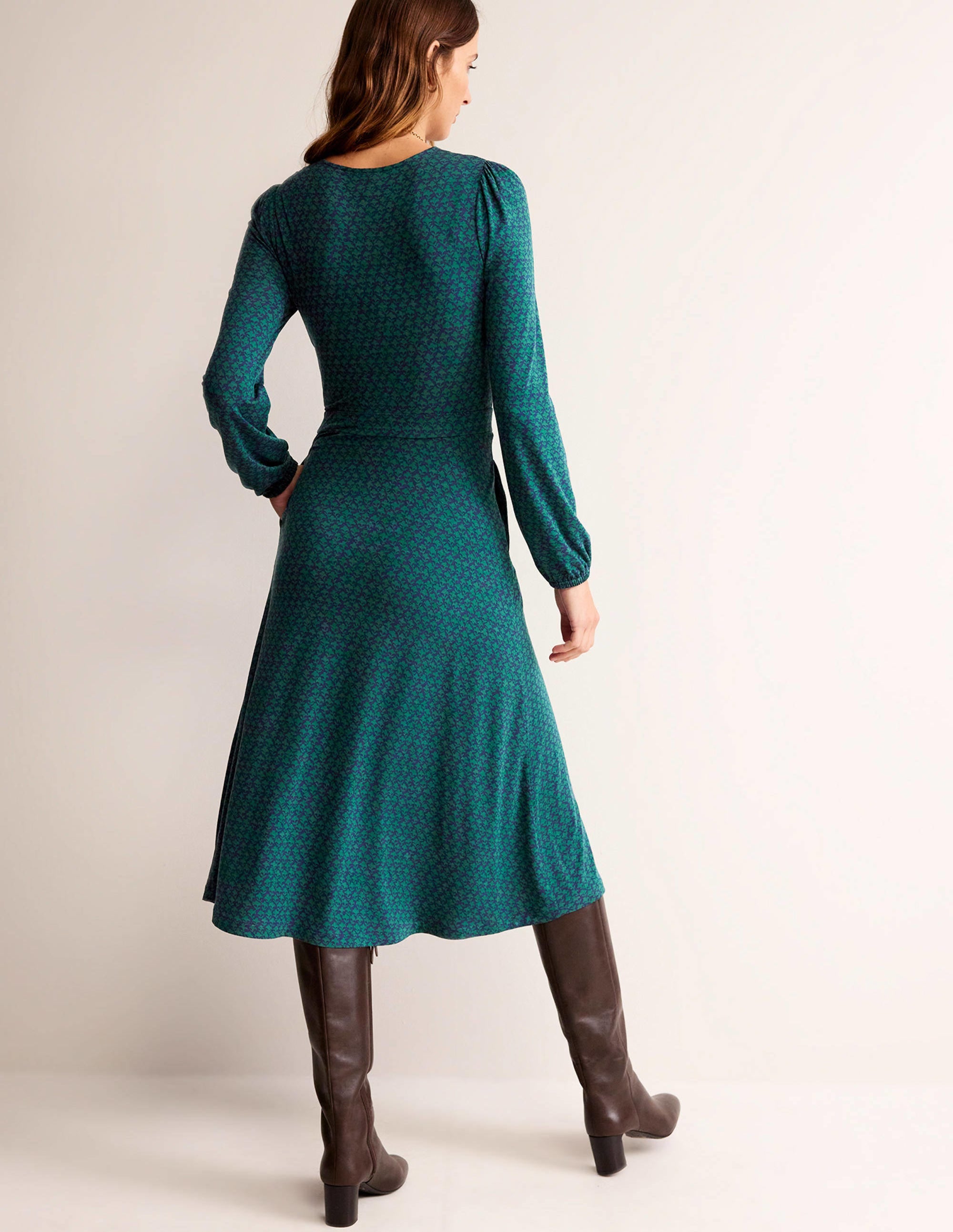 Camille Jersey Midi Dress-Emerald Night, Lily Sprig - Image 3