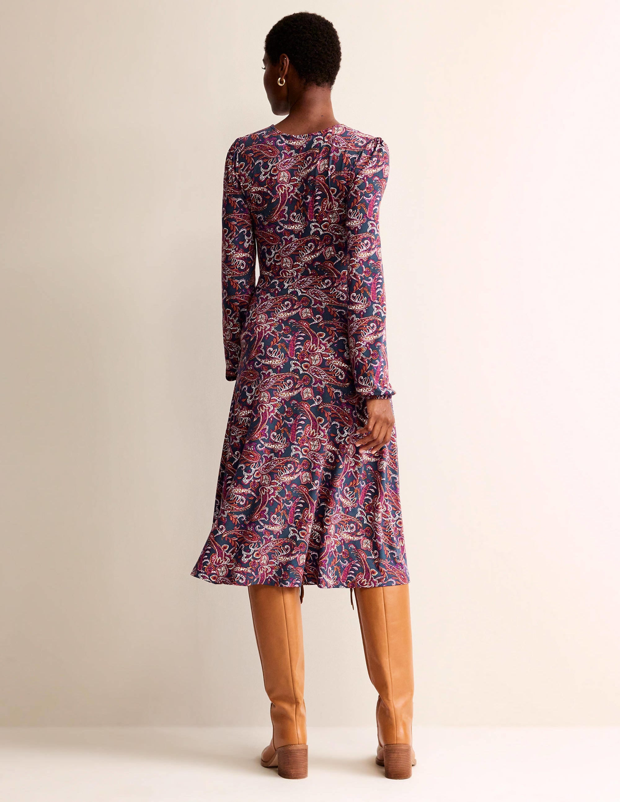 Camille Jersey Midi Dress-Purple Pansy, Paisley Lawn - Image 3
