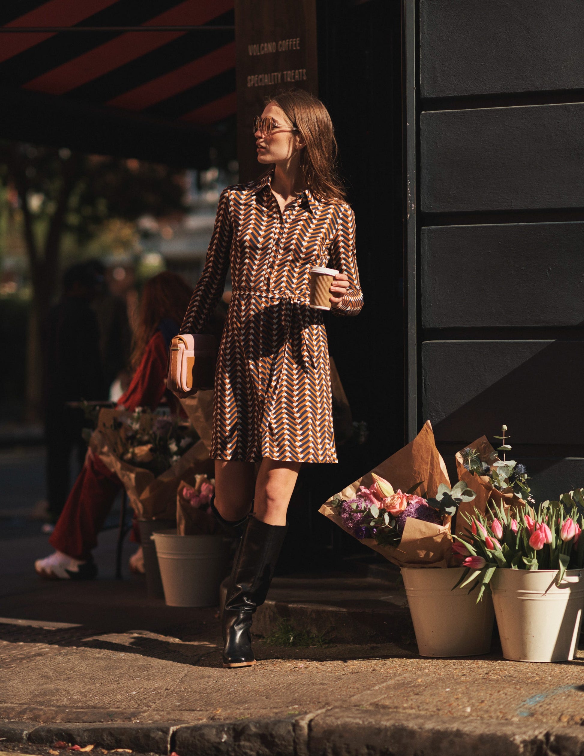 Jessie Jersey Shirt Dress-Pumpkin, Chevron Geo-5
